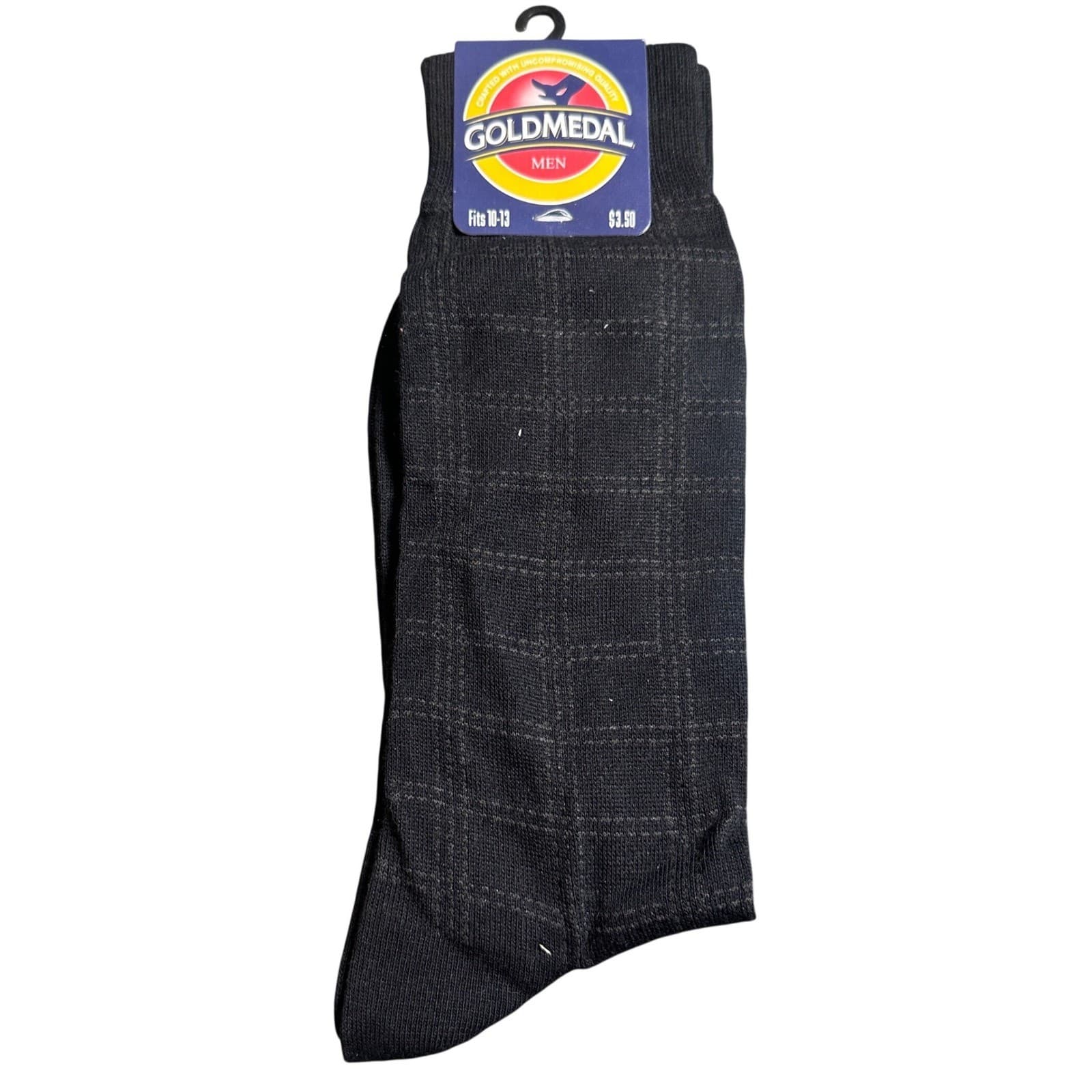 Vintage Gold Medal Dress Socks Men 10-13 Black New Plaid Cotton Blend