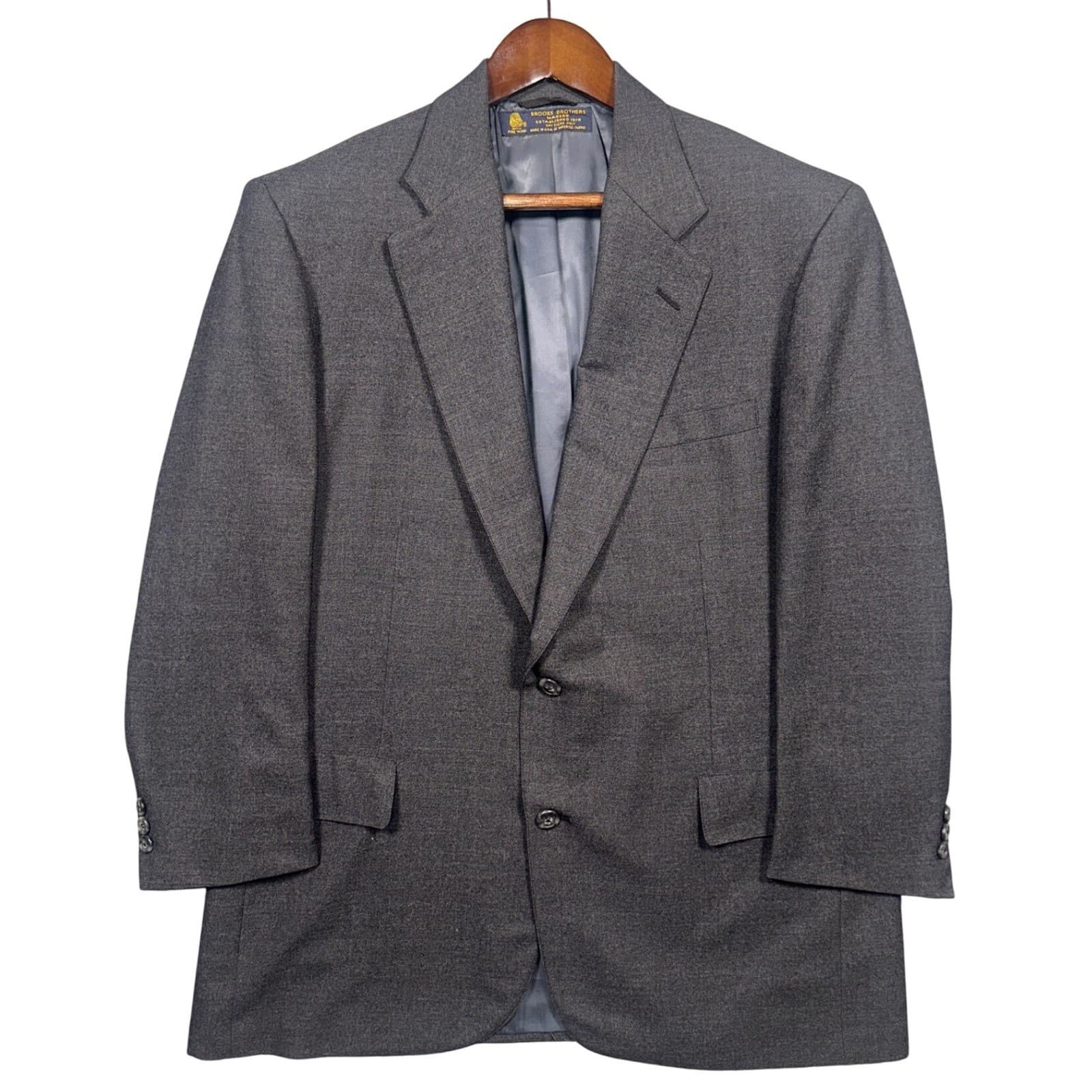 Vintage Brooks Brothers Makers Blazer Mens 44R Grey Wool 2-Button Sport Coat