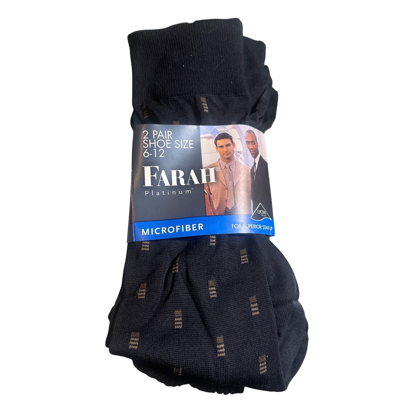 Farah Platinum Dress Socks Mens 6-12 Black NEW 2-Pack Microfiber Ribbed