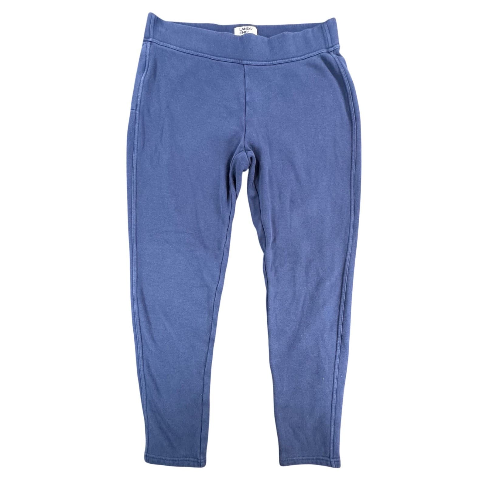 Lands End Serious Sweats Pants Womens L 14-16 Blue Cotton Blend Slim Tapered