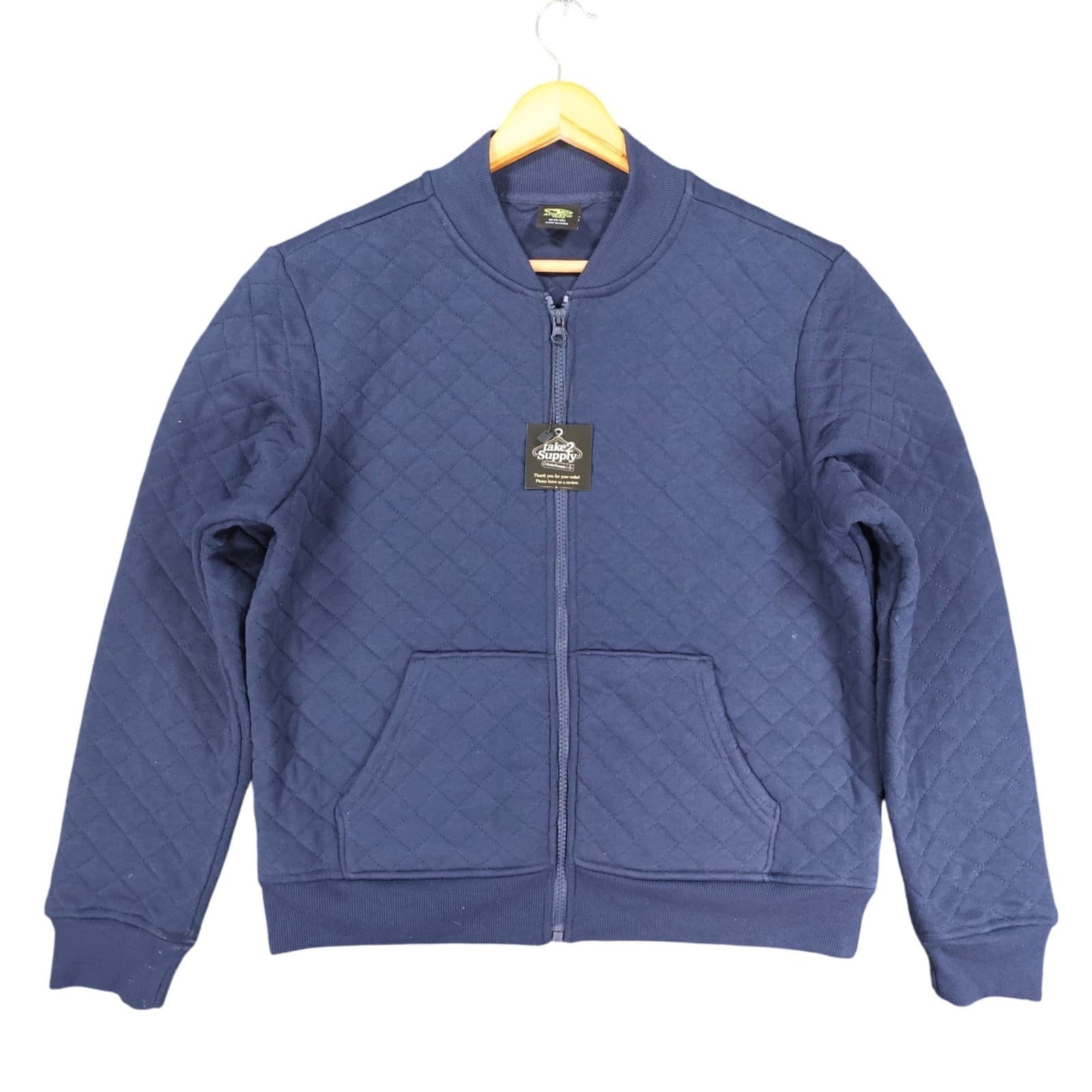 Athletic Works Quilted Bomber Jacket Girls M 8-10 Navy Blue Cotton Zip Up Coat