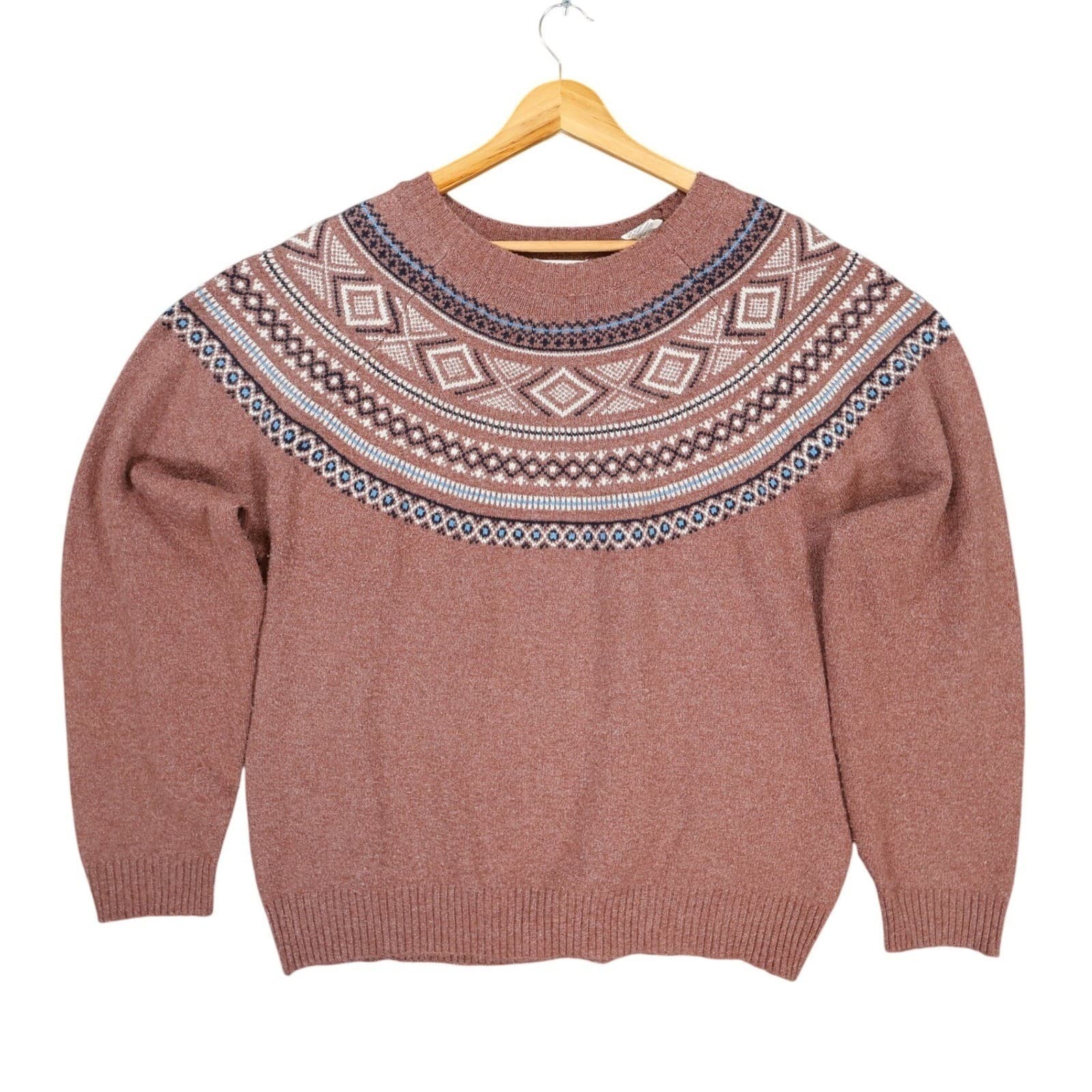 Weatherproof Vintage Sweater Womens Large Mauve Pink Poly Blend Fair Isle Nordic