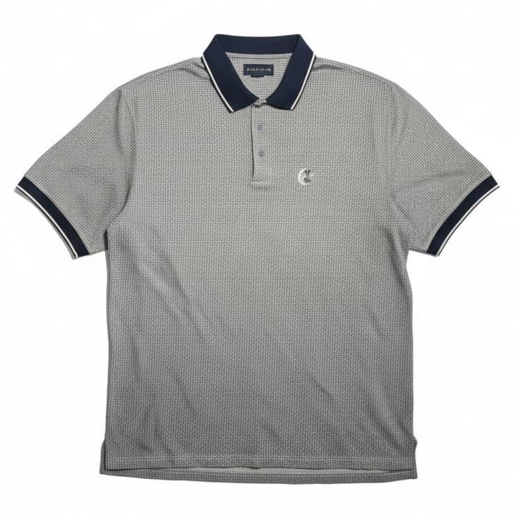 IZOD Club Mens Polo Shirt Grey Micro Pattern Short Sleeve Button Neck Size XL