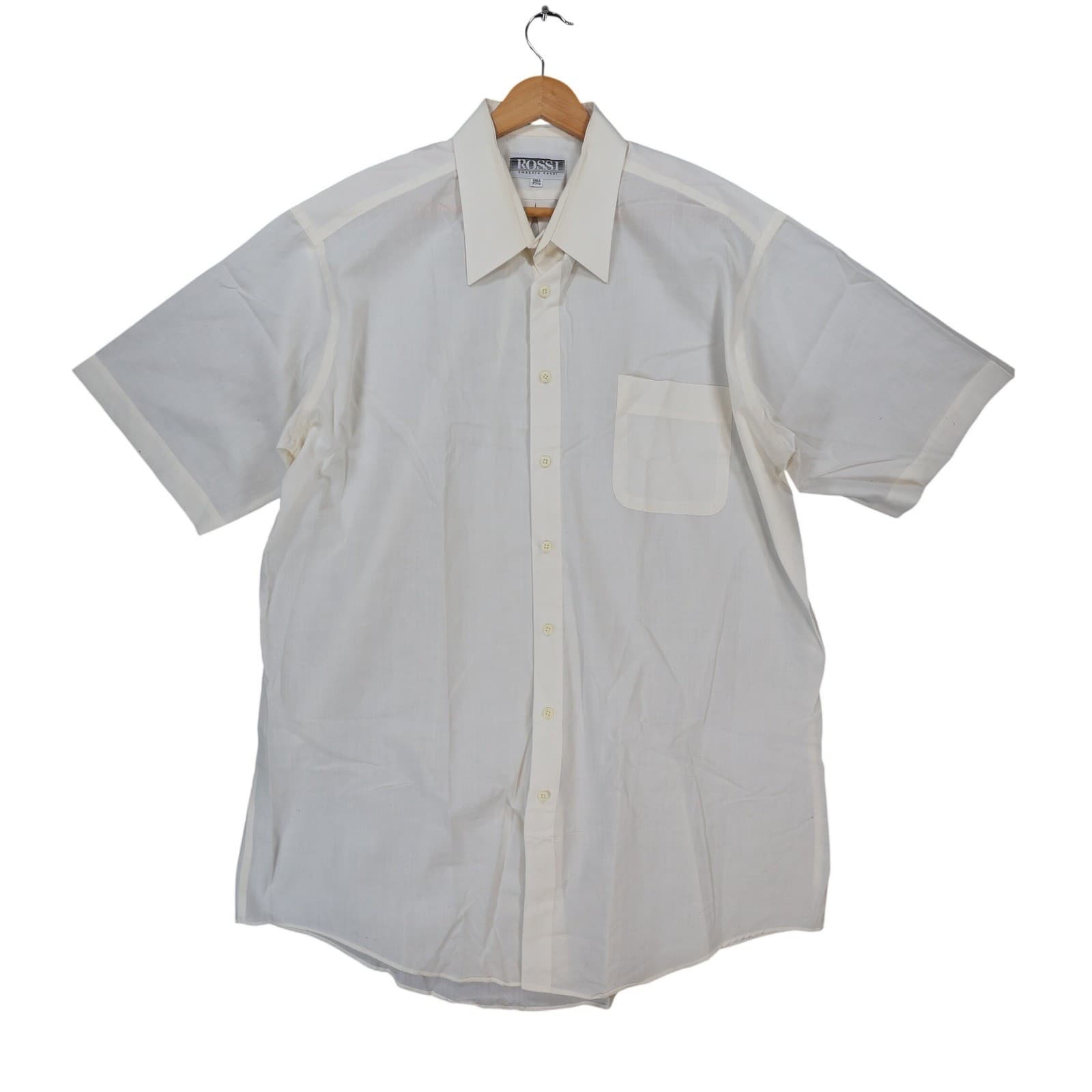 Umberto Rossi Button Down Mens 17.5 Ivory Excellent Short Sleeve