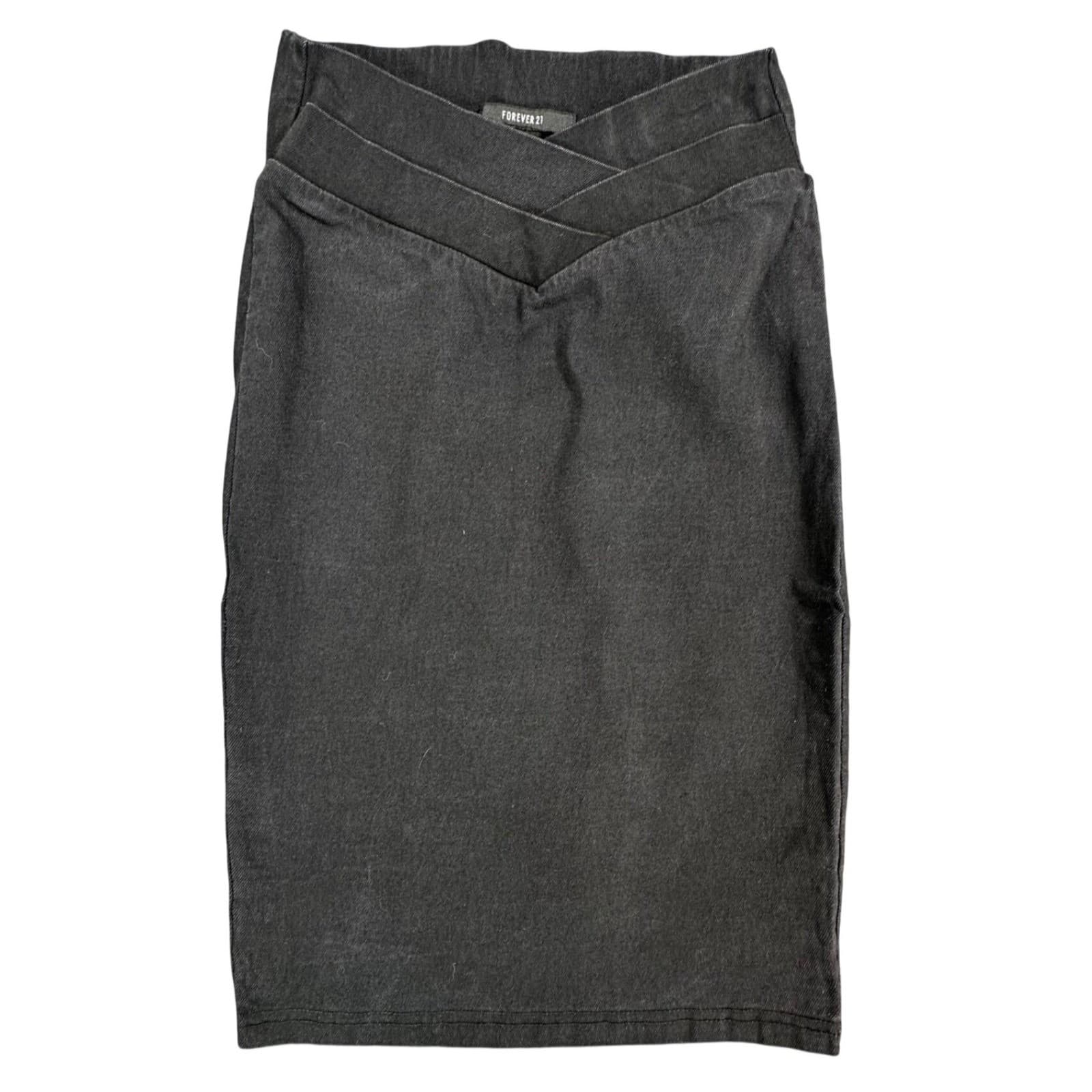 Forever 21 Pencil Skirt Womens S Black Cotton Blend Crossover V-Waist Bodycon
