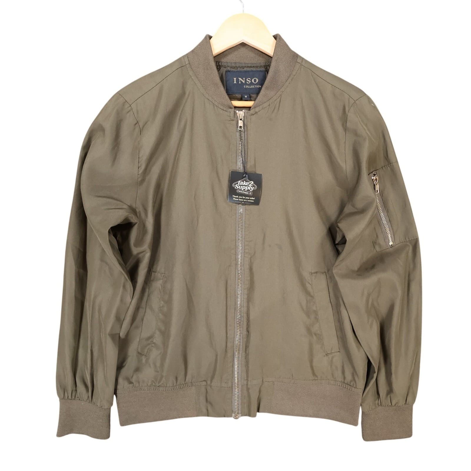 Inso Bomber Jacket Mens Medium Olive Green Excellent Lightweight Full Zip