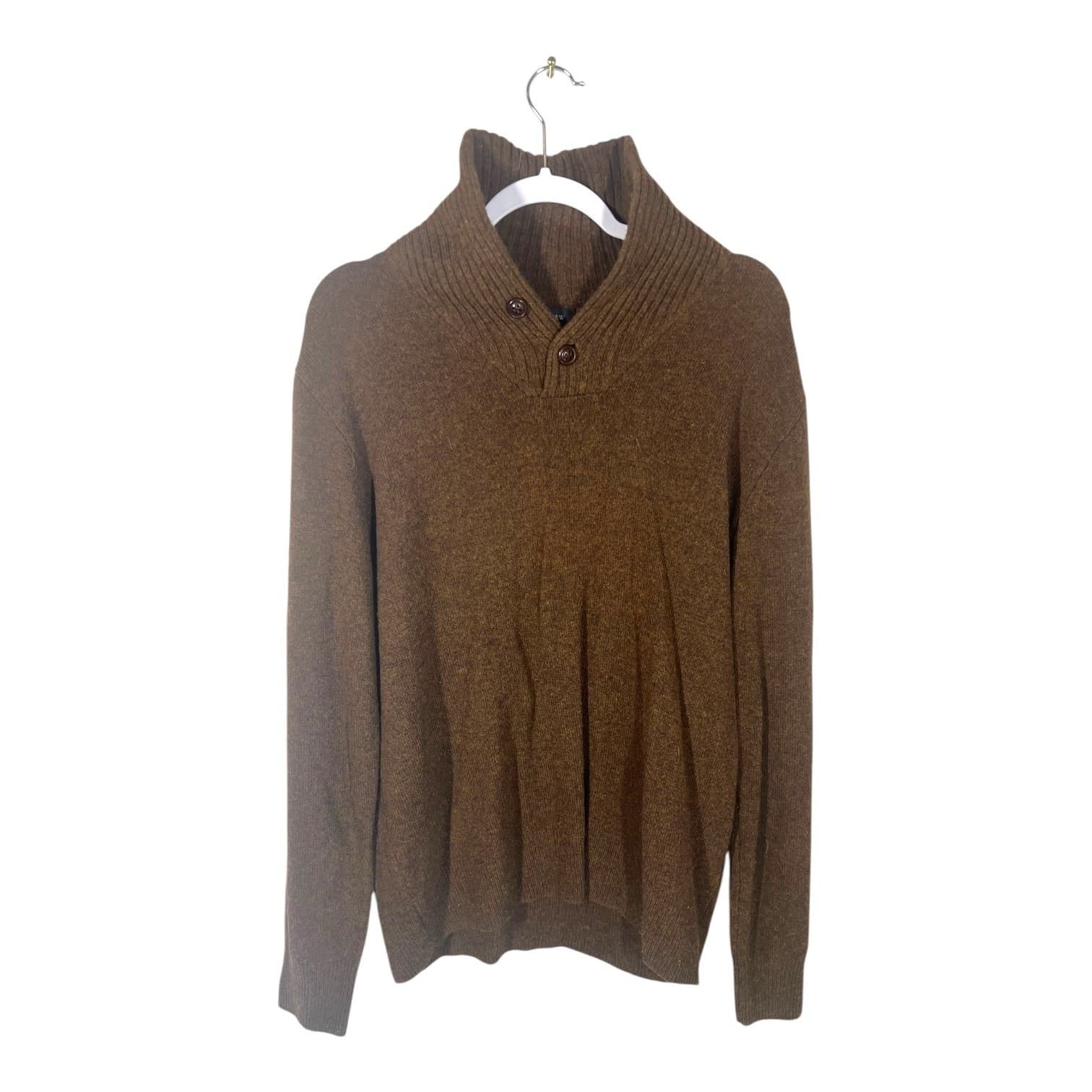 J.Crew Men’s Large Brown Quarter-Button Wool Sweater