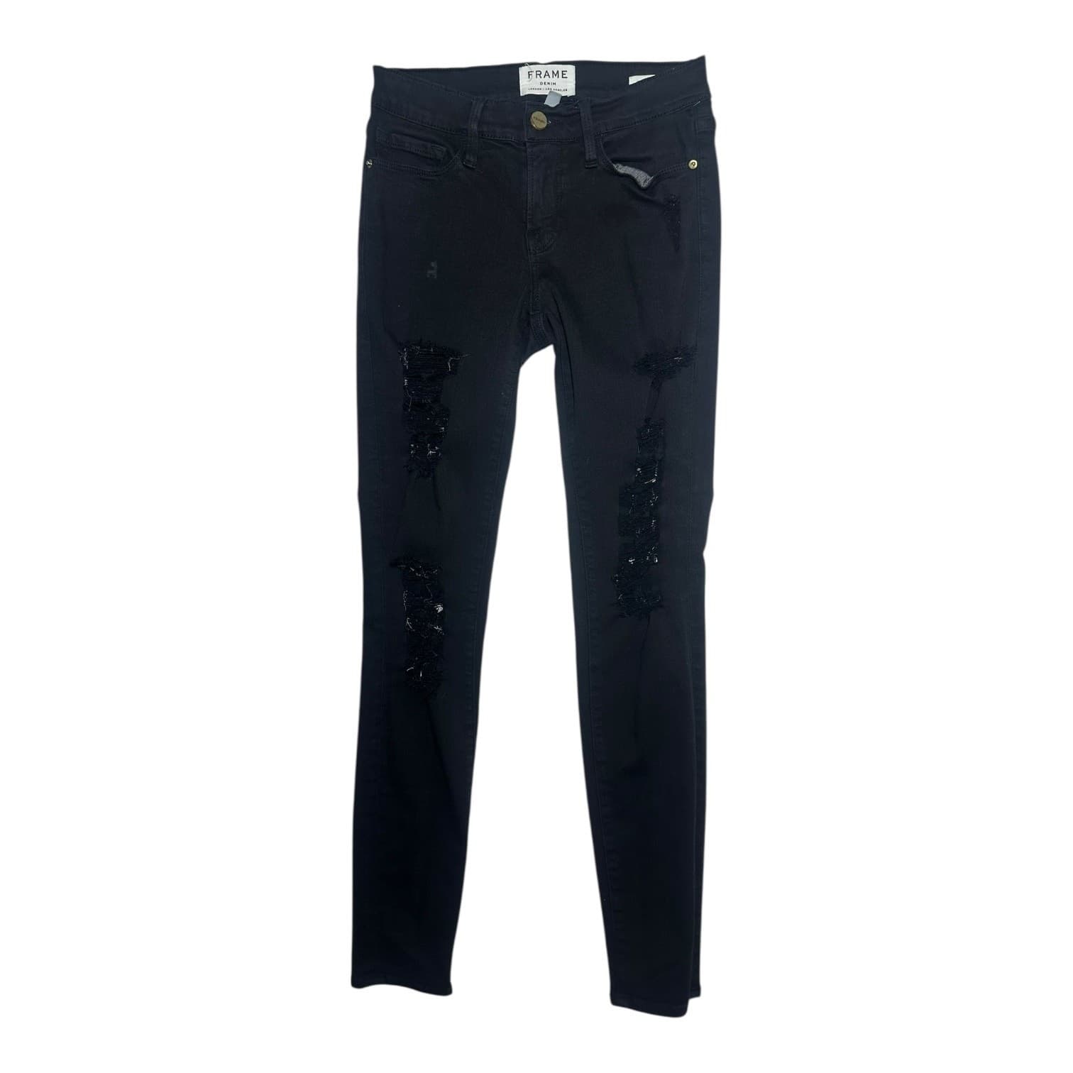FRAME Le Skinny de Jeanne Black Distressed Ripped Skinny Jeans Women's Size 24