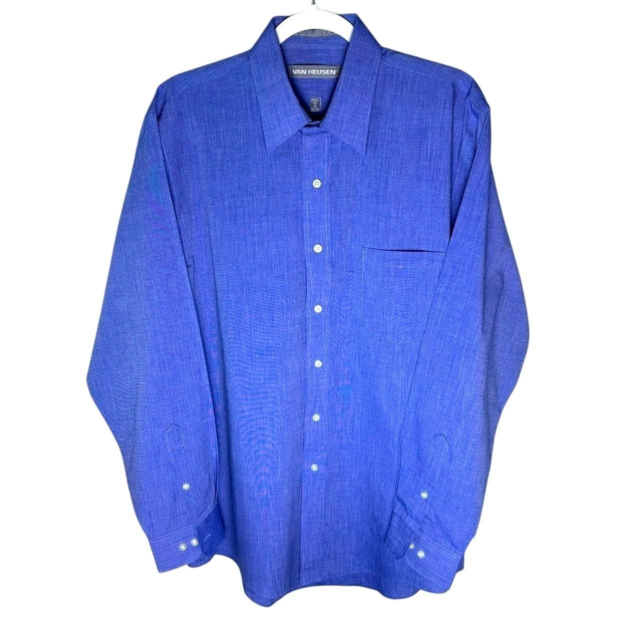 Van Heusen Mens Wrinkle Free Blue Long Sleeve Dress Shirt Size 16 34 35