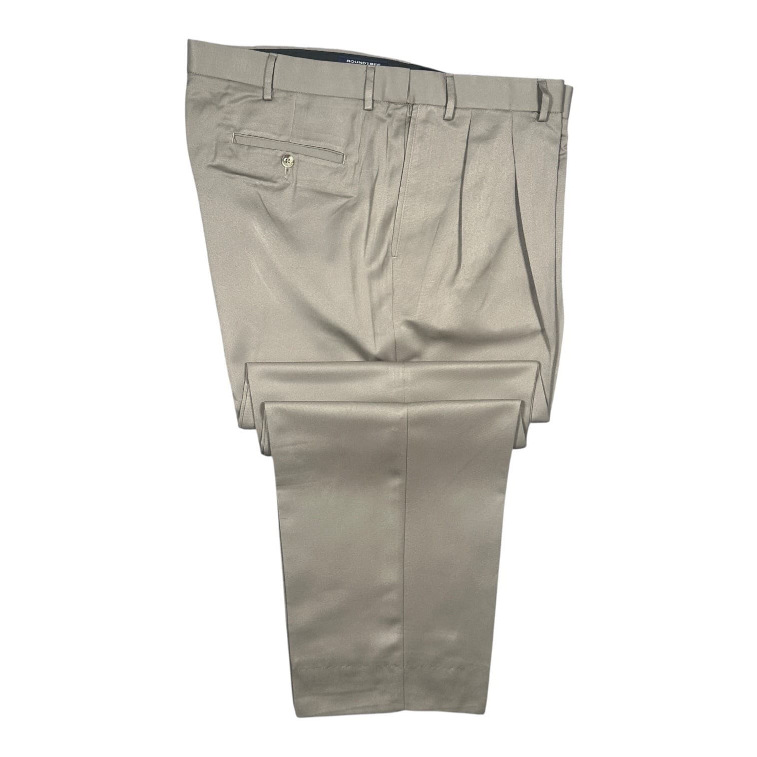 Roundtree & Yorke Dress Pants Mens 44x34 Taupe Excellent Pleated Easy Care Poly