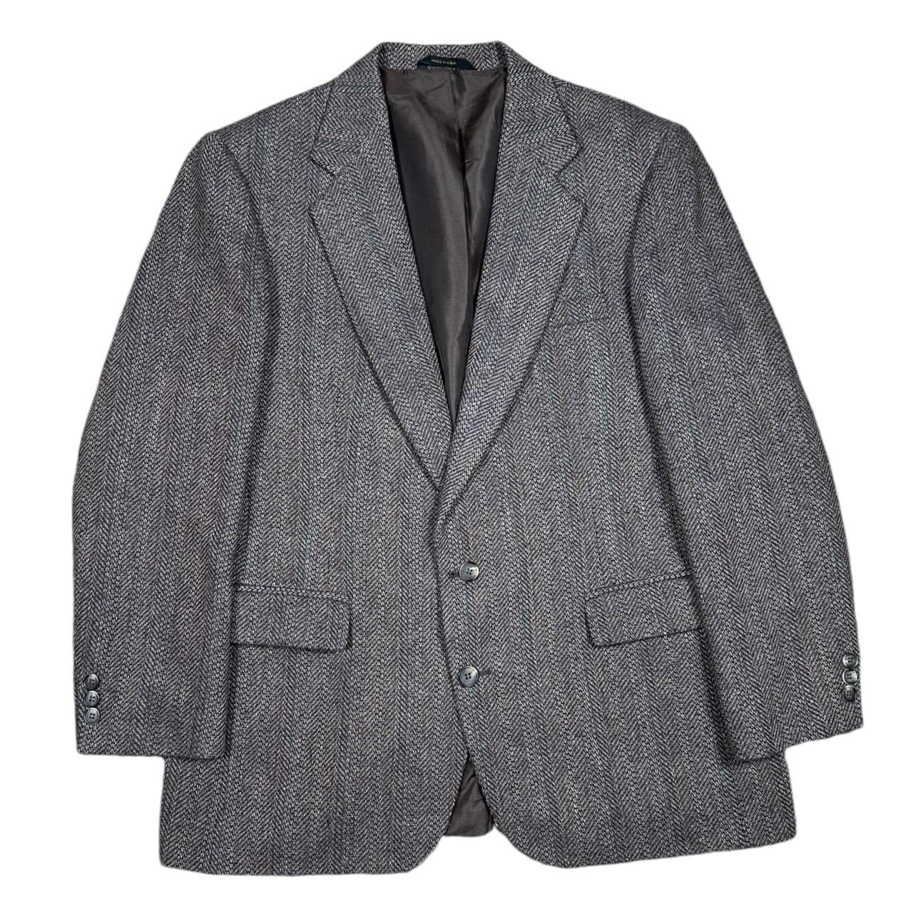 Haggar Mens 44R Blazer Sport Coat Herringbone Tweed Two Button Jacket