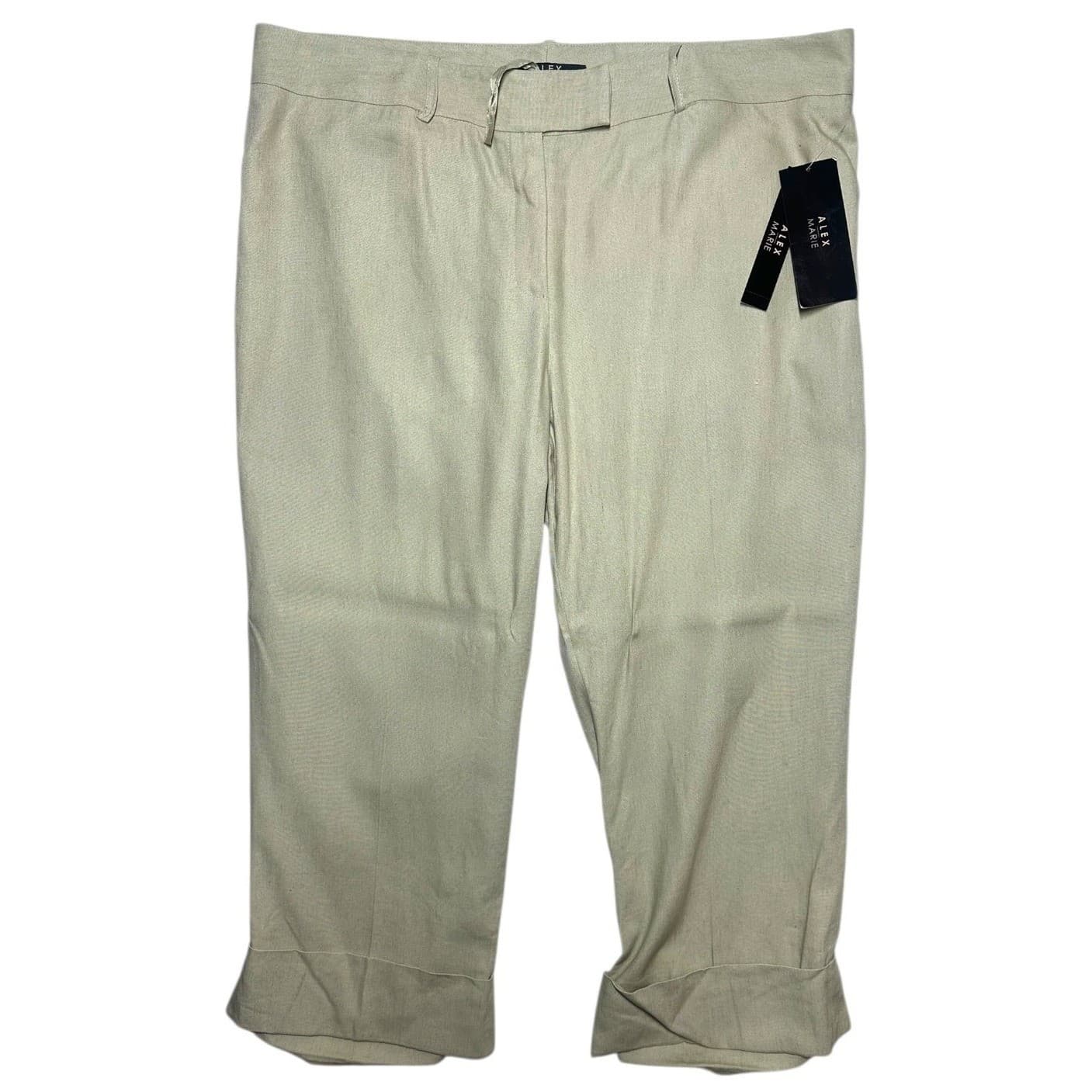 Alex Marie Thyme Linen Blend Cropped Pants Women Size 16 Flat Front Cuffed