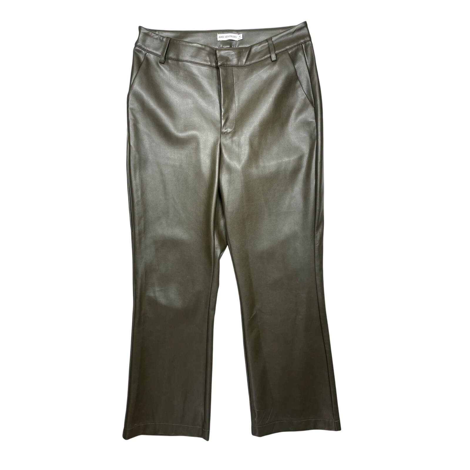 Avec Les Filles Olive Faux Leather Cropped Flare Pants Women's Size M