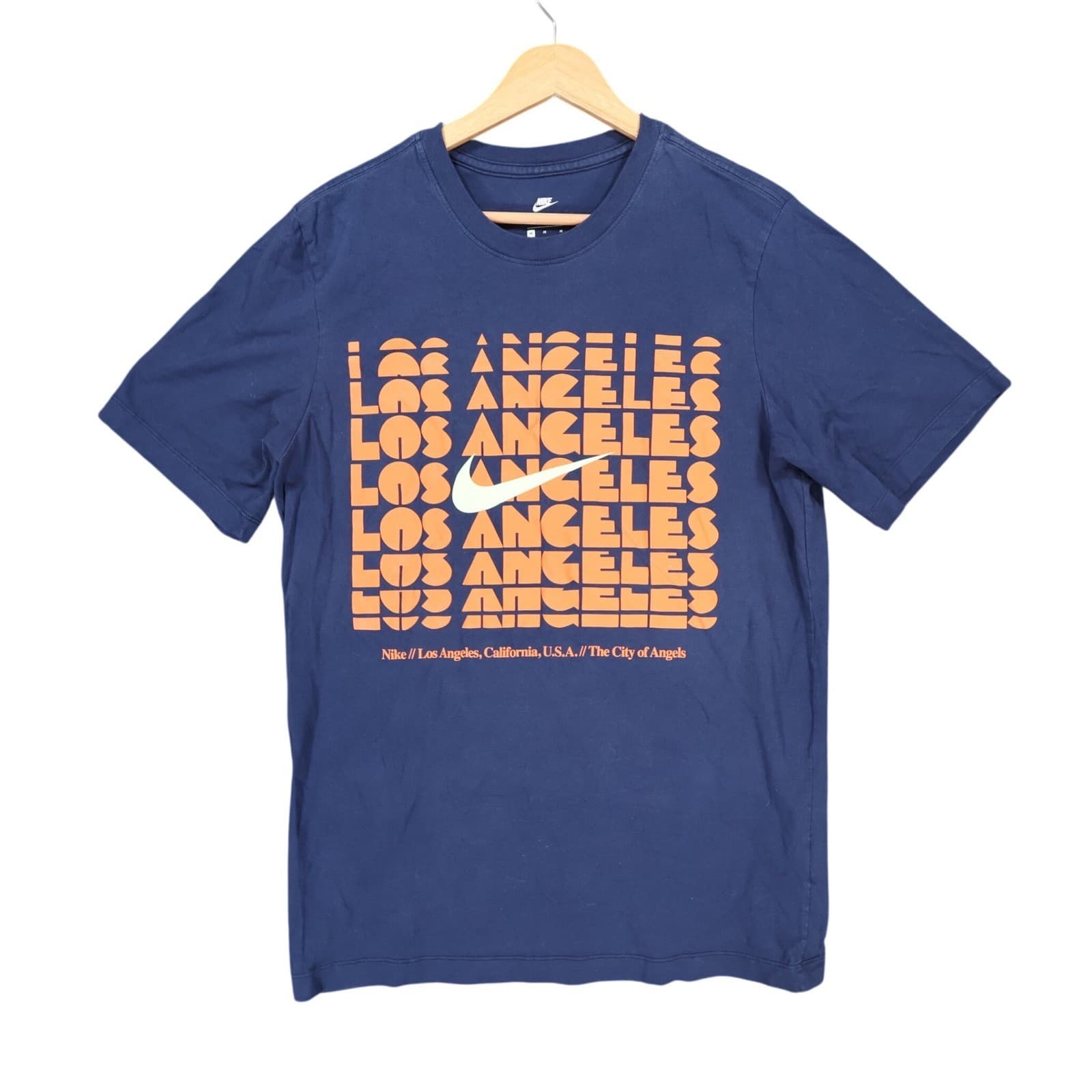 Nike T-Shirt Mens Medium Blue Cotton Los Angeles Graphic Swoosh Short Sleeve Tee