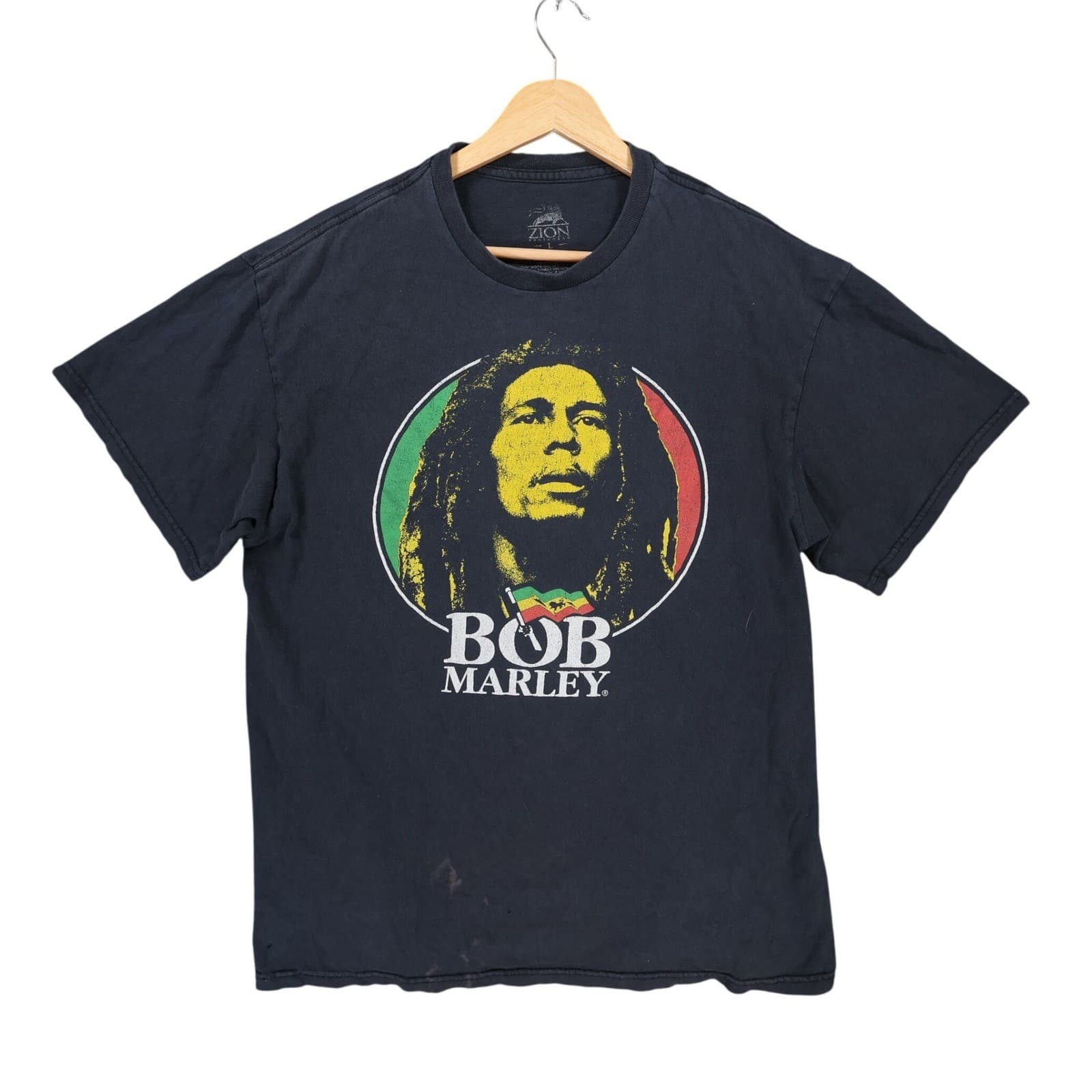 Zion Bob Marley T-Shirt Mens L Black Cotton Regular Fit Graphic Reggae Music Tee