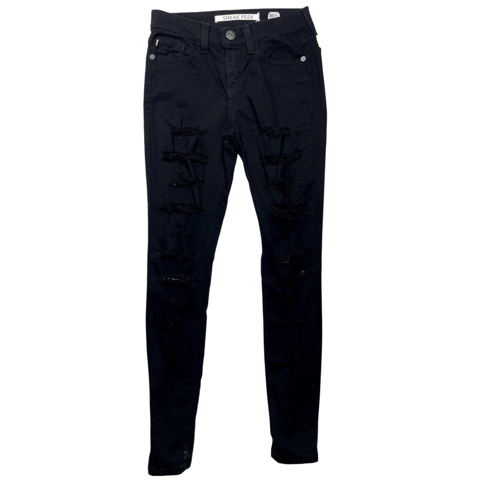 Sneak Peek Women's Size 1 Black Ripped Skinny Jeans | Distressed Denim USA