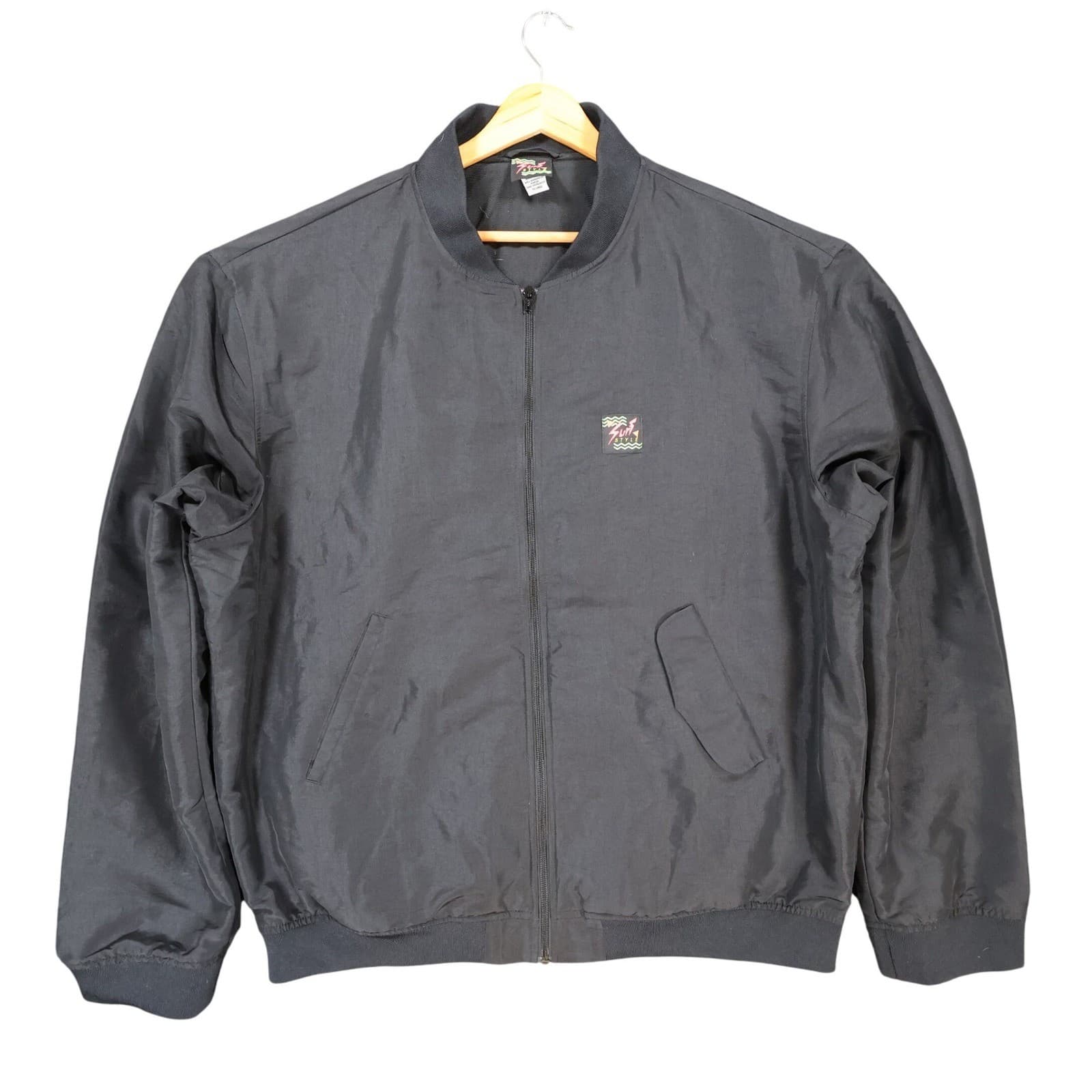 Surf Style Bomber Jacket Mens XXL Black Polyester Blend Regular Windbreaker Zip