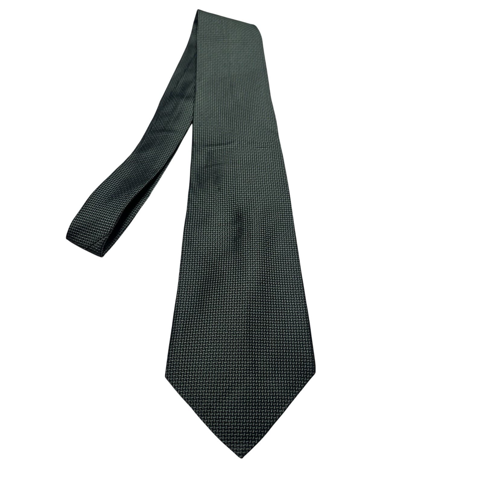 Van Heusen Mens Dark Grey Black Micro Pattern Textured 100% Silk Necktie Tie