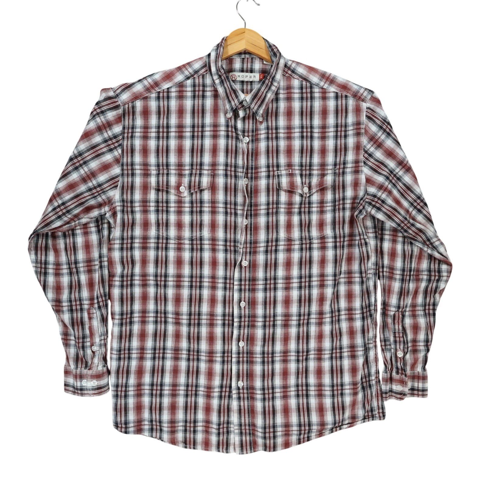 Roper Button Down Shirt Mens XL Red Plaid 100% Cotton Regular Western Casual