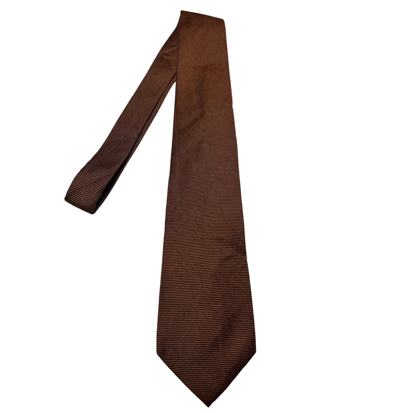 Lands End Mens Silk Wool Blend Ribbed Necktie Brown Bronze Long Hand Sewn USA
