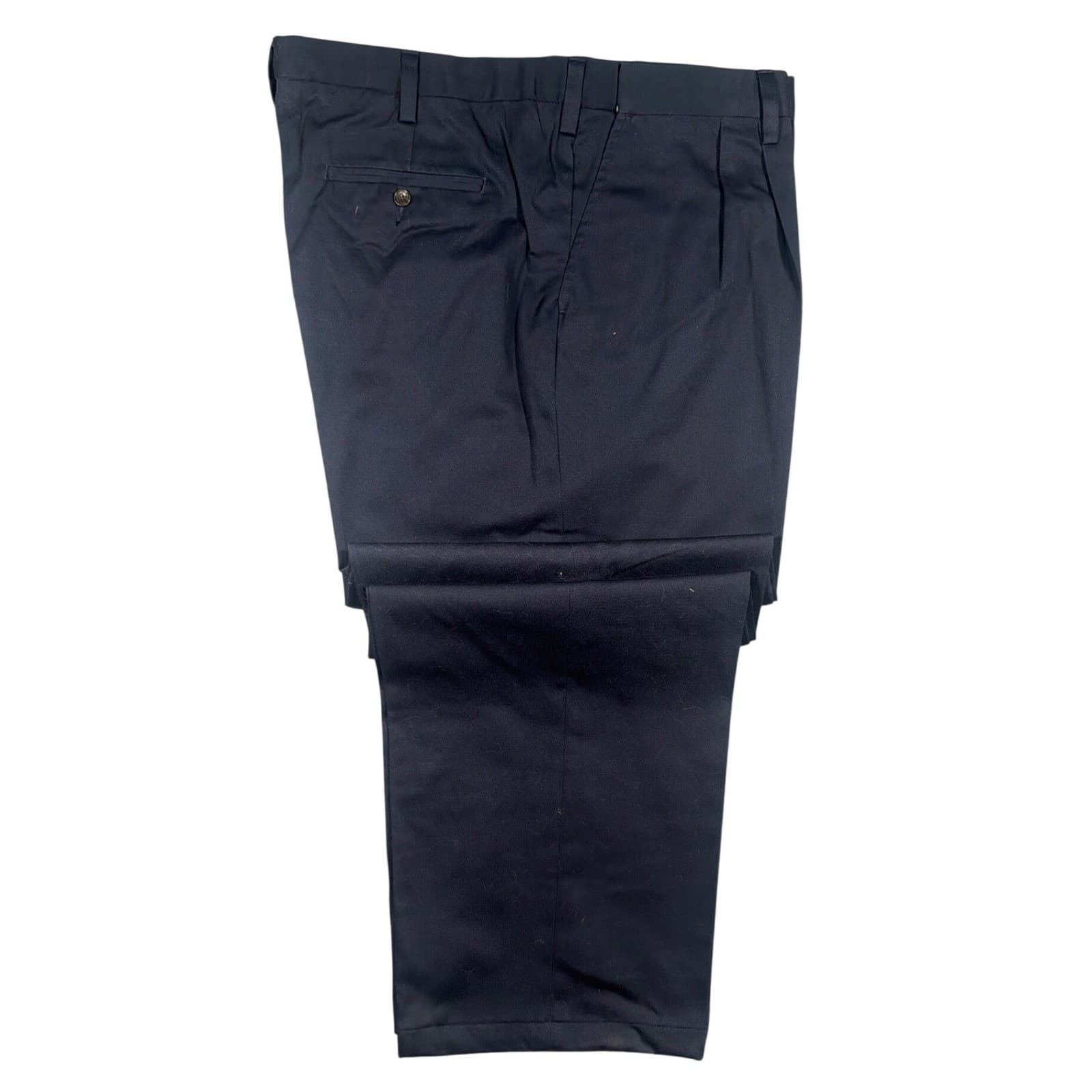 Vintage Eddie Bauer Chino Pants Mens 44 Navy Blue Pleated Front Cotton Twill