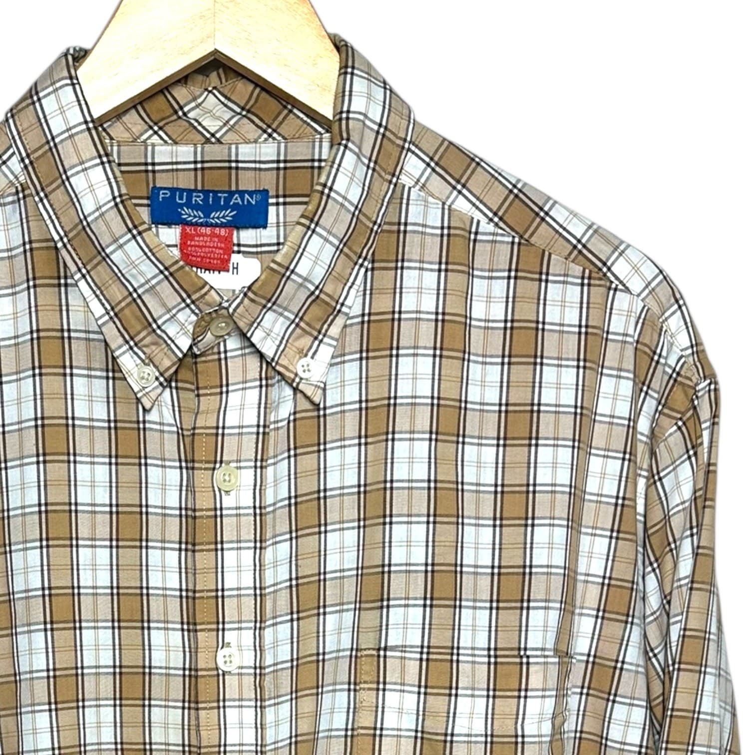 Puritan Mens XL Long Sleeve Button Down Plaid Stretch Shirt Casual Office