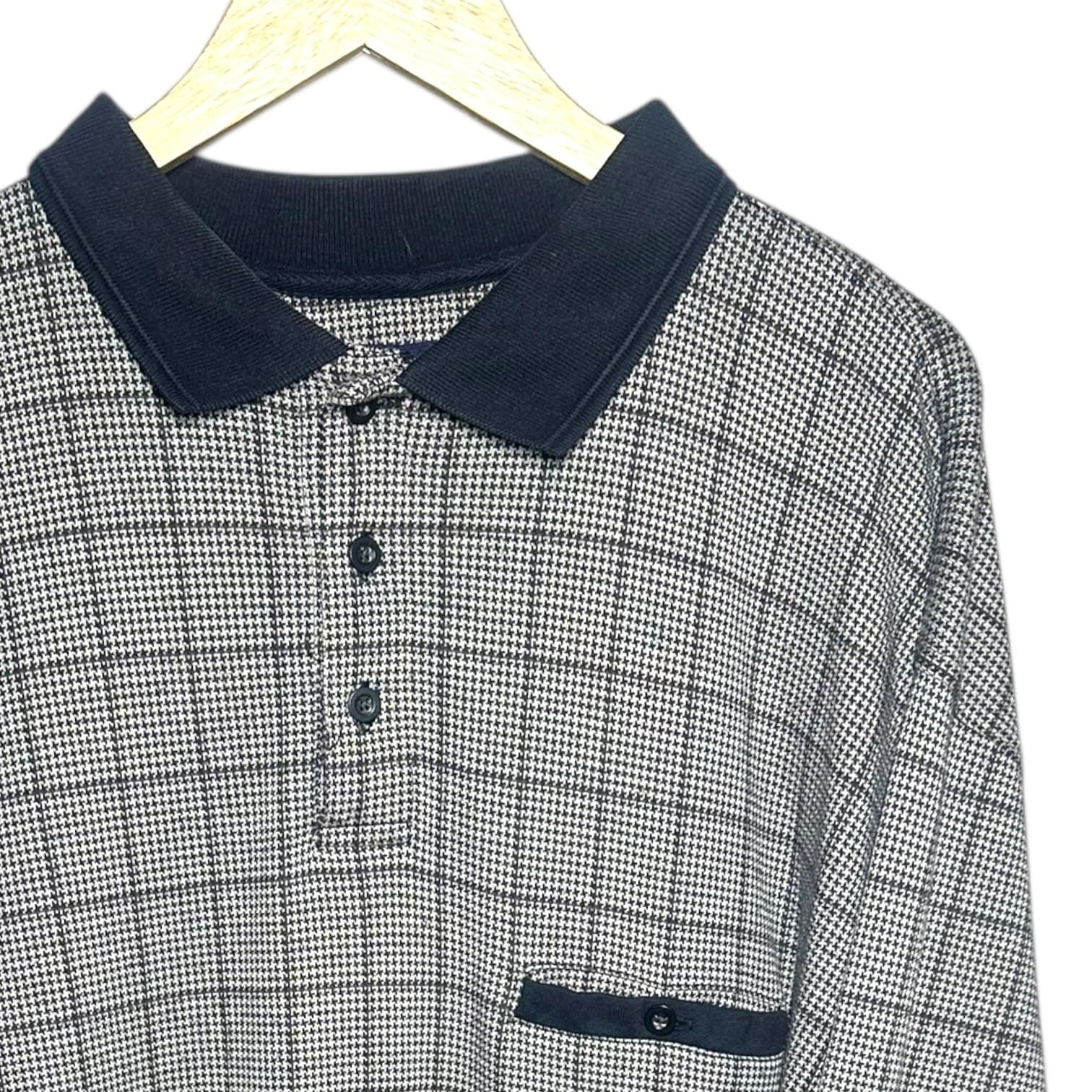Harbor Bay Men's 2XLT Long Sleeve Polo Shirt Gray Houndstooth Big & Tall