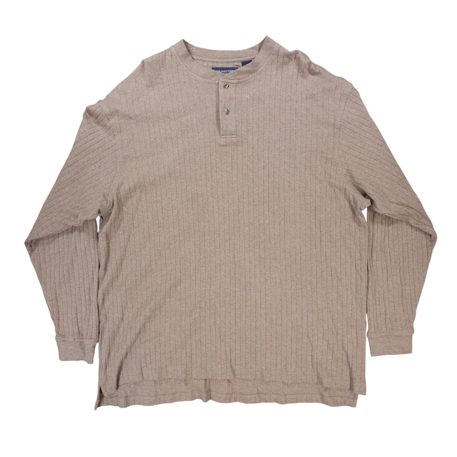 Roundtree Yorke Henley Mens 2X Brown Excellent Ribbed Texture