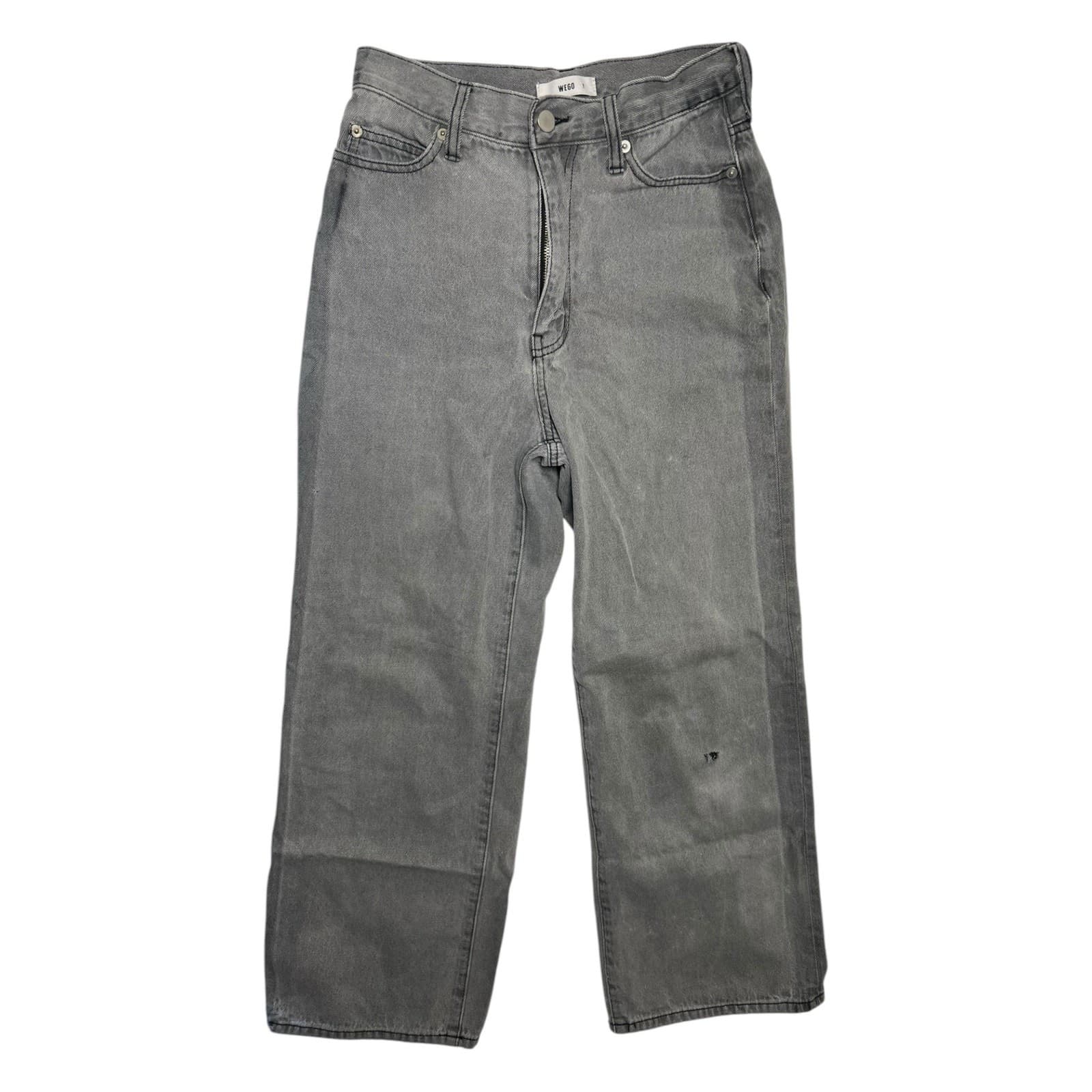 WEGO Wide Leg Jeans Women Vintage S Gray Cotton Denim High Rise Baggy Streetwear