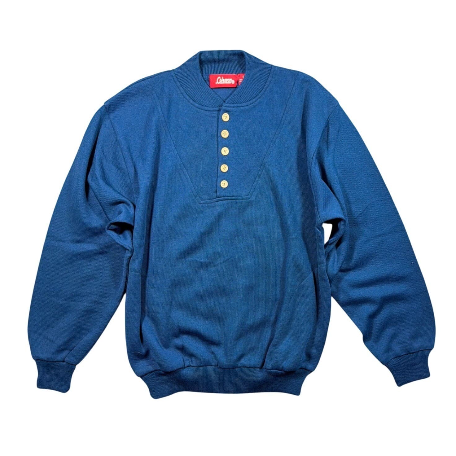 Coleman Pullover Sweater Mens Large Blue Excellent Henley Ribbed Knit