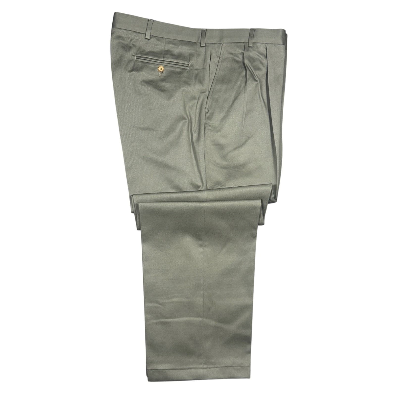 Lands' End Dress Pants Men 44 Long Olive Green Pleated Cotton Chinos