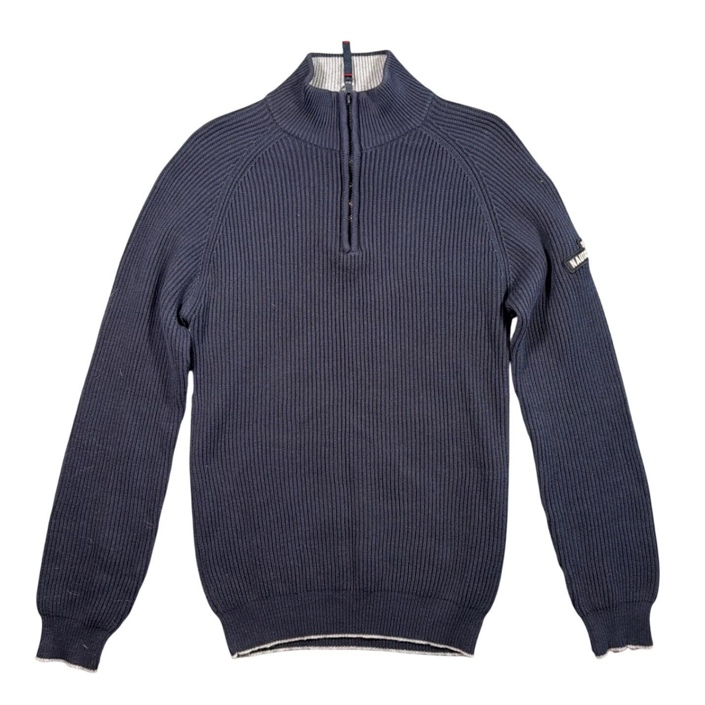 Vintage Nautica Jeans Co Sweater Mens L Navy Blue 1/4 Zip Ribbed Cotton