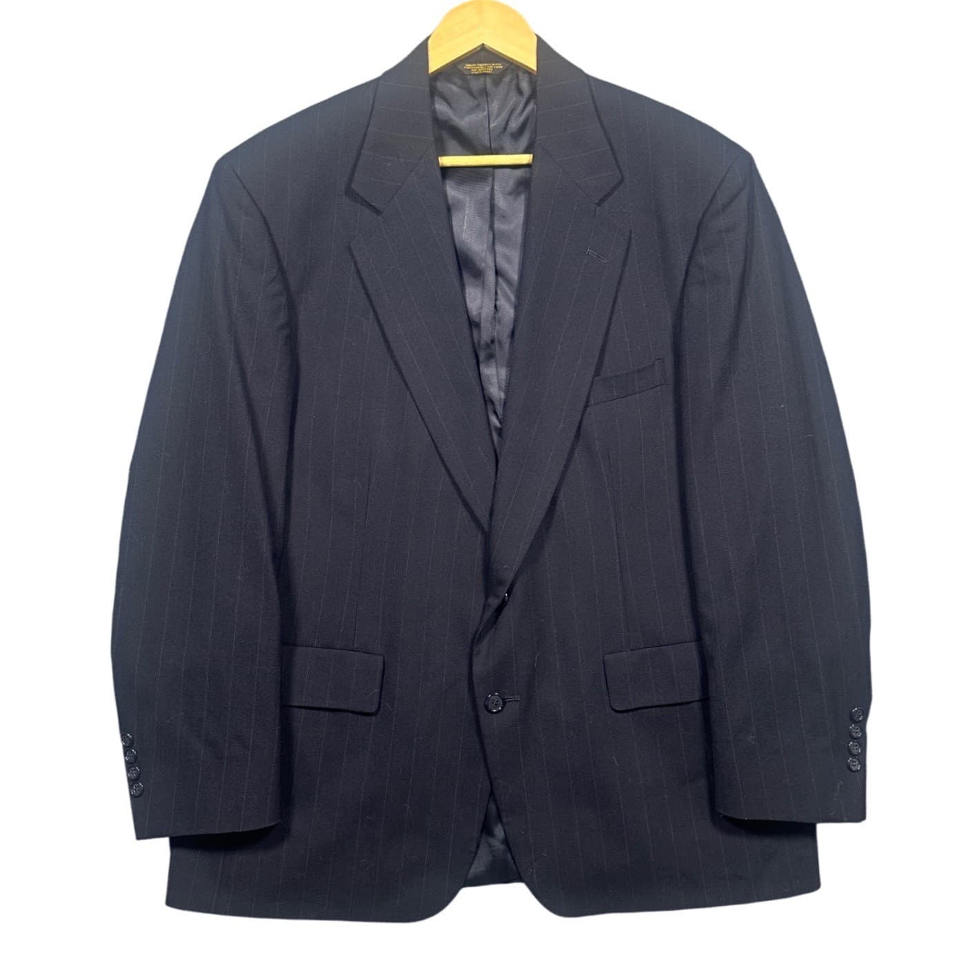 Tom James Men's 44R Investment Collection Navy Blue Pinstripe 100% Wool Blazer