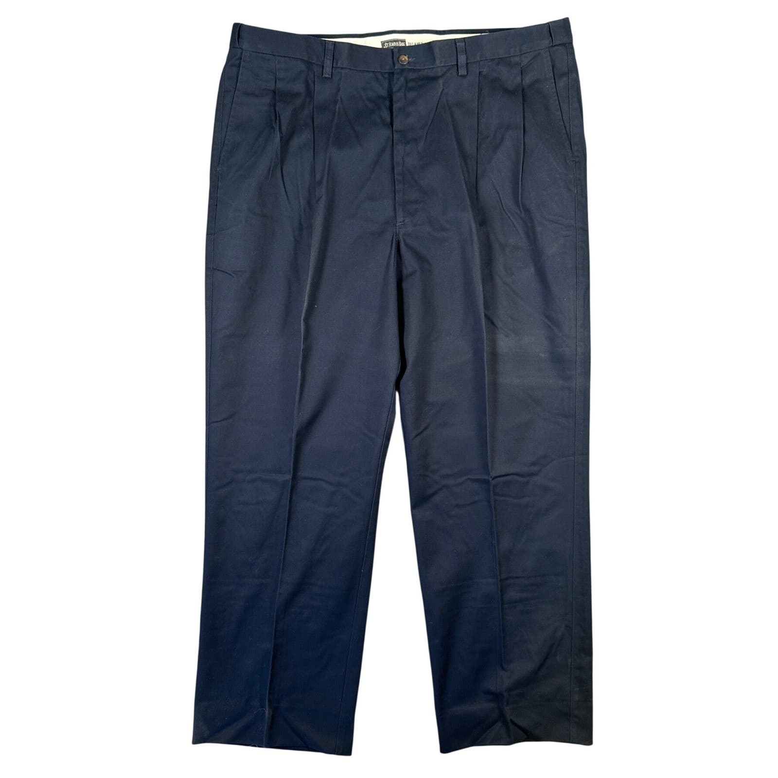 St Johns Bay Chinos Mens Size 44 Navy Blue Relaxed Fit Pleated Pants 43x32