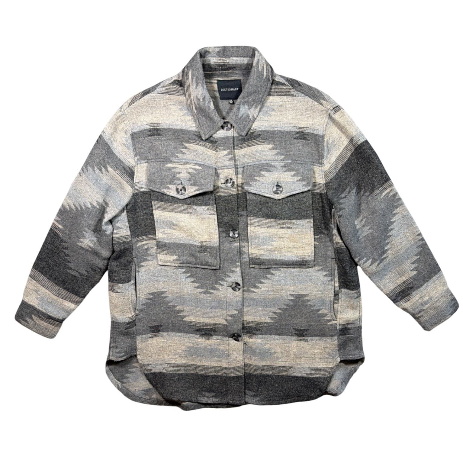 Dictionary Shacket Mens L/XL Gray Excellent Aztec Southwestern Pattern