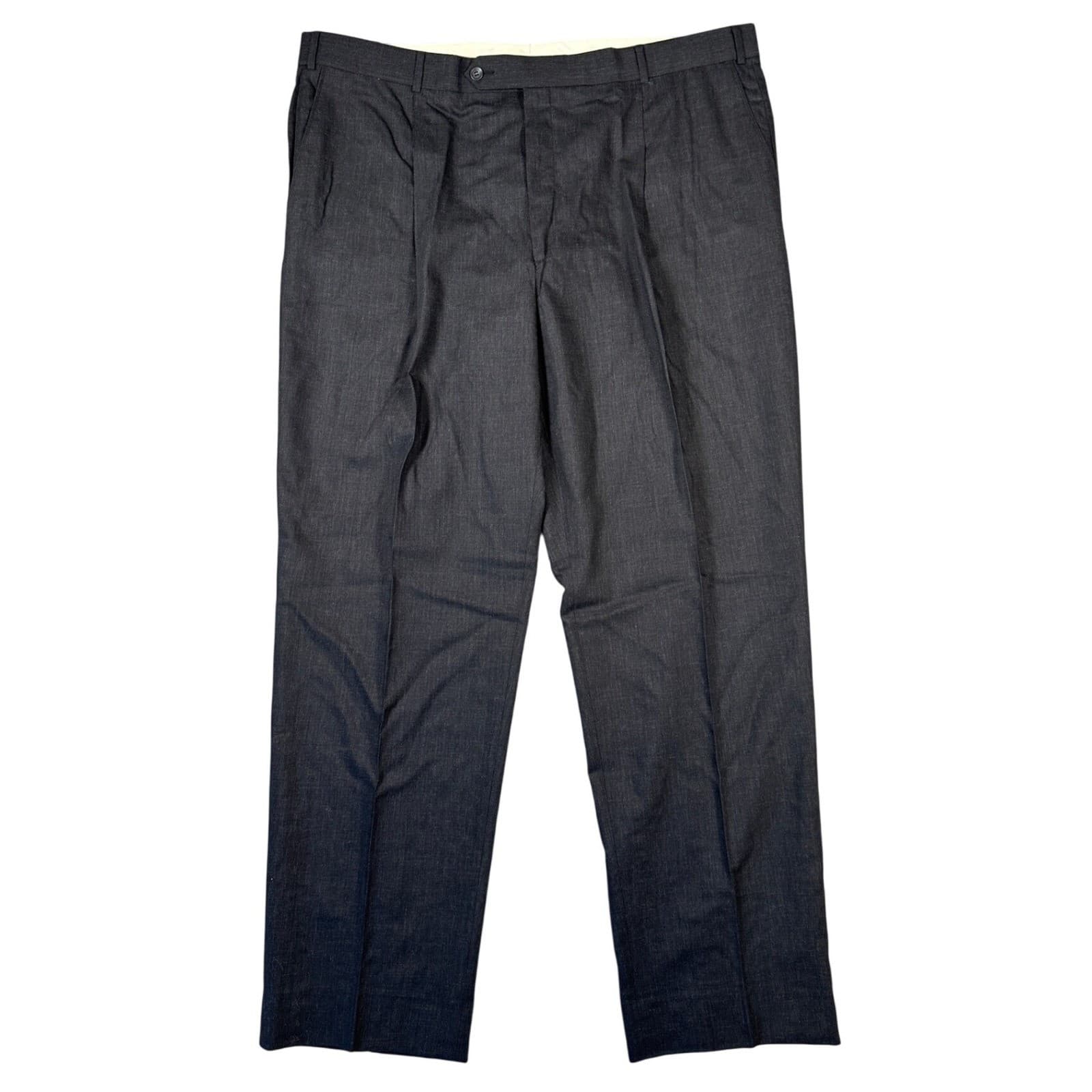 Bachrach Dress Trousers Mens 44 Charcoal Gray Pure New Wool Pleated 43x33.5