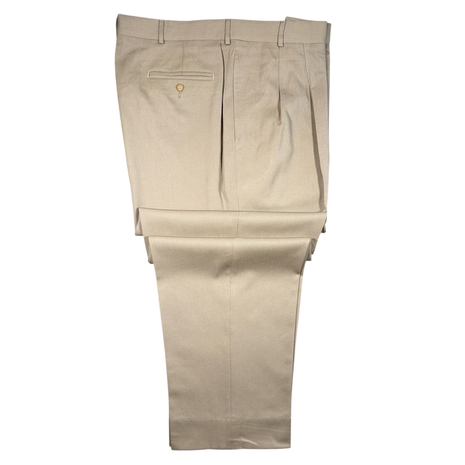 Lands End Dress Pants Mens 44 Long Tan 100% Wool Pleated Front