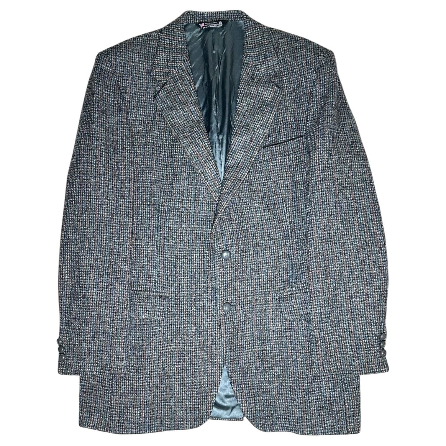 John Alexander Harris Tweed Blazer Mens 44R Gray Blue Wool Sport Coat