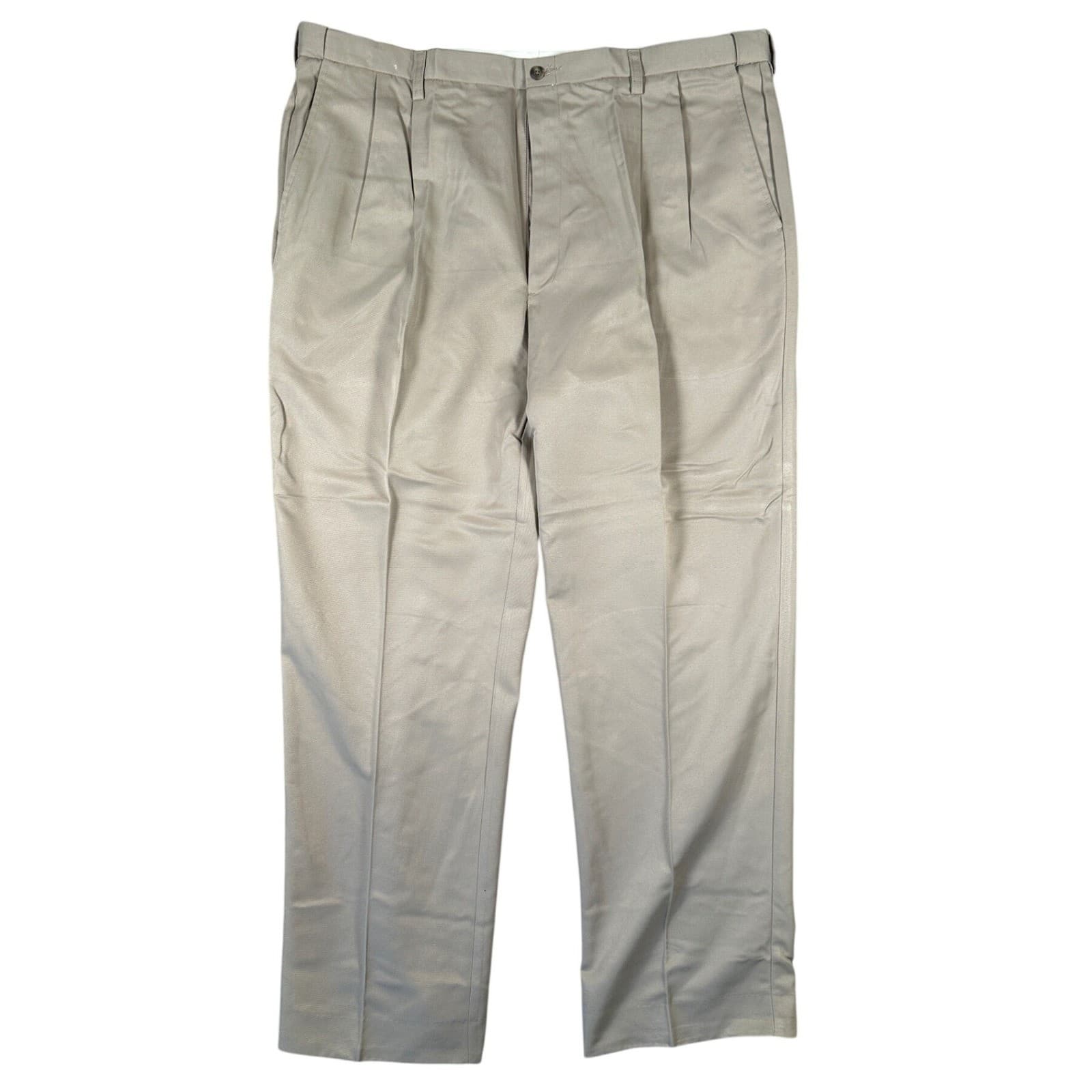 Haggar Pleated Dress Pants Mens Size 44 Beige Tan Straight Leg