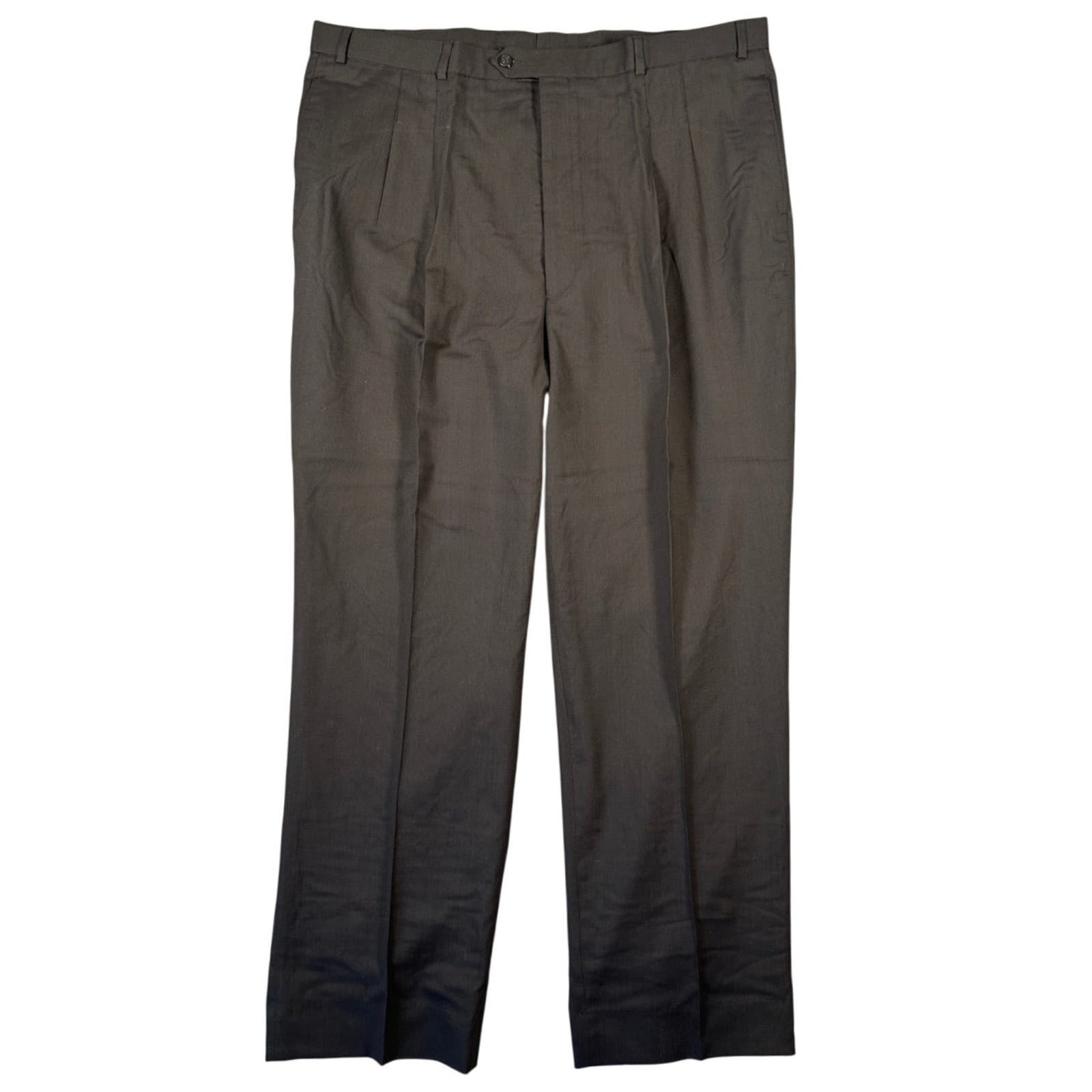 Alan Flusser Dress Pants Mens 42x33 Brown Wool Pleated Straight Leg Trousers