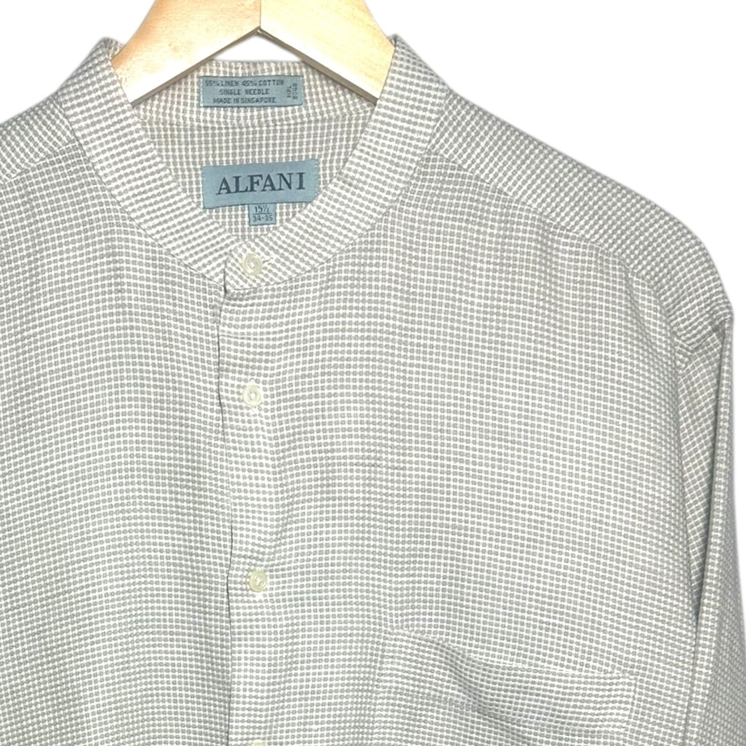 Alfani Men's Size Large Light Gray Linen Cotton Blend Collar Button Up Shirt