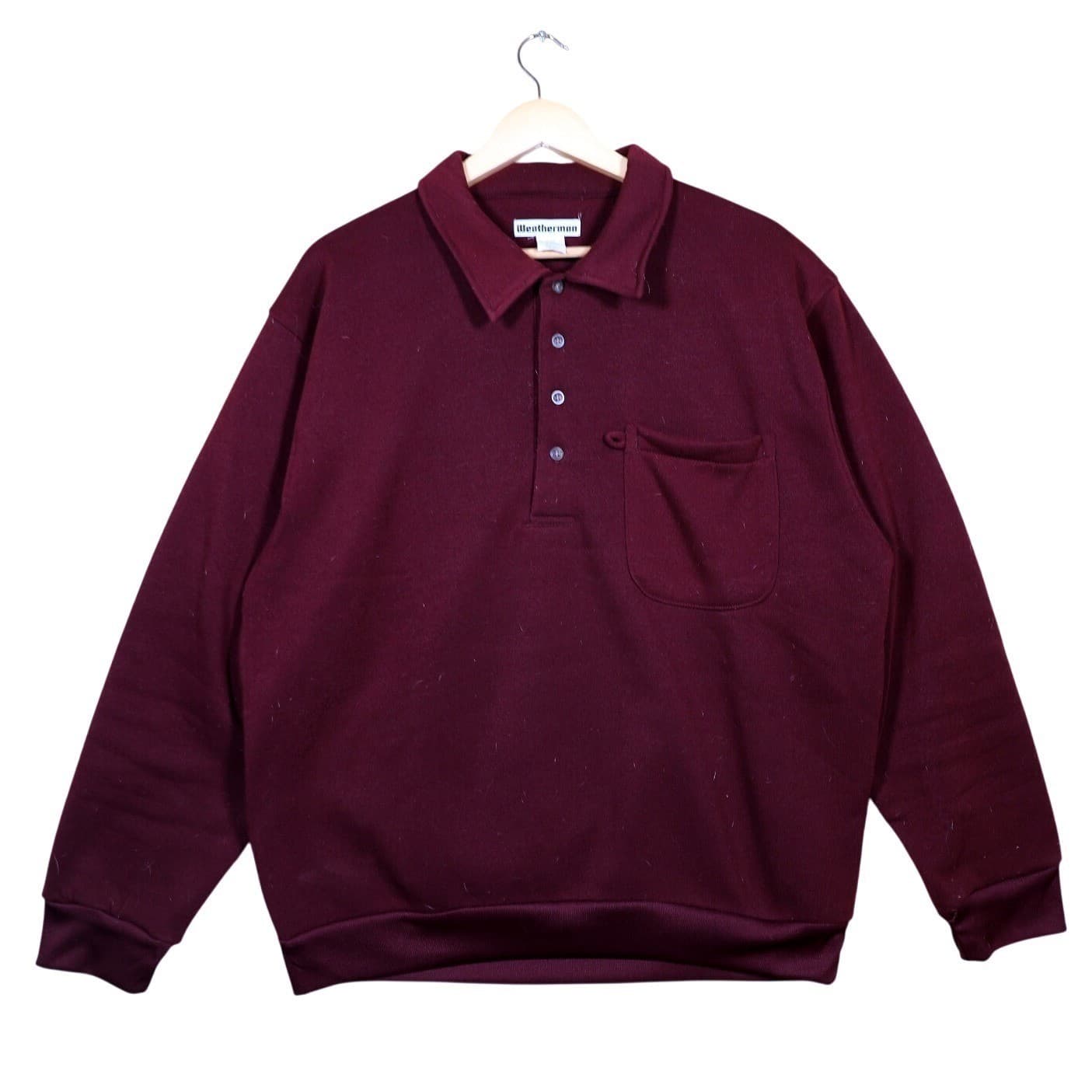 Weatherman Men's Burgundy Pullover Long Sleeve Collared Pocket Sweatshirt Size L