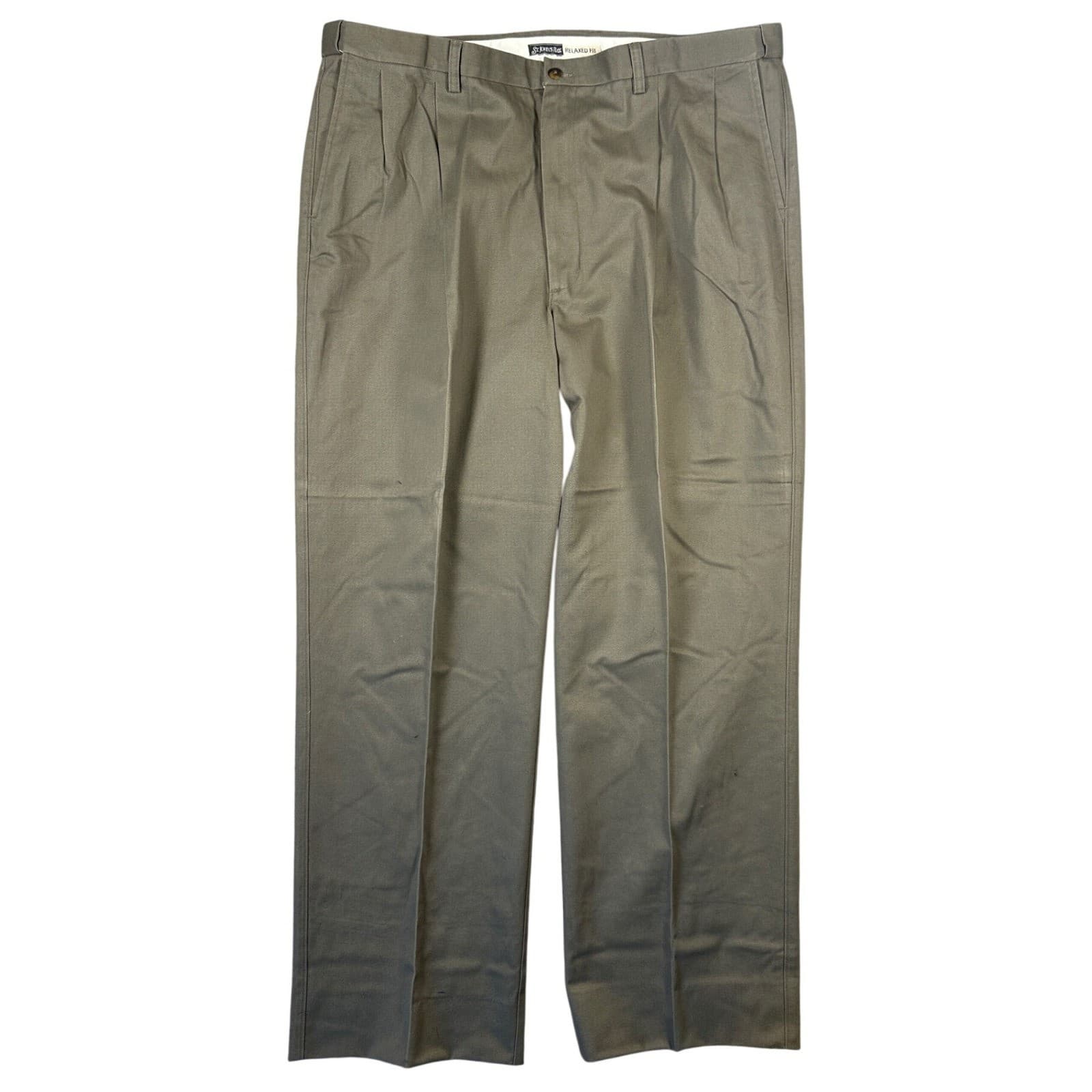 St Johns Bay Chino Pants Mens Size 44 Olive Green Relaxed Fit Pleated 41x32
