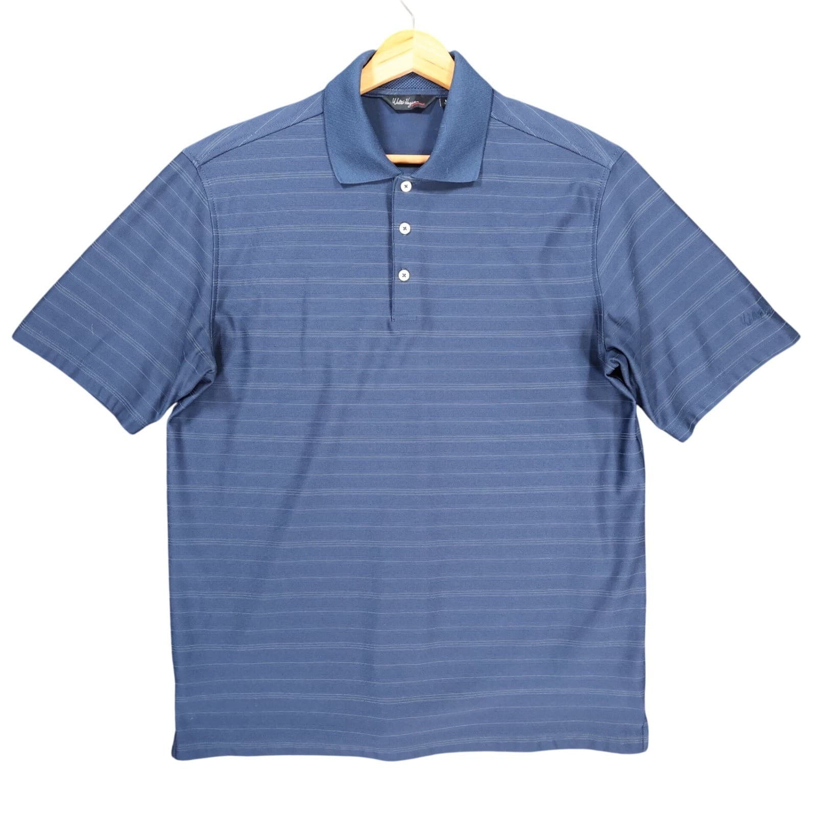 Walter Hagen Polo Shirt Mens Medium Blue Polyester Rayon Striped Short Sleeve