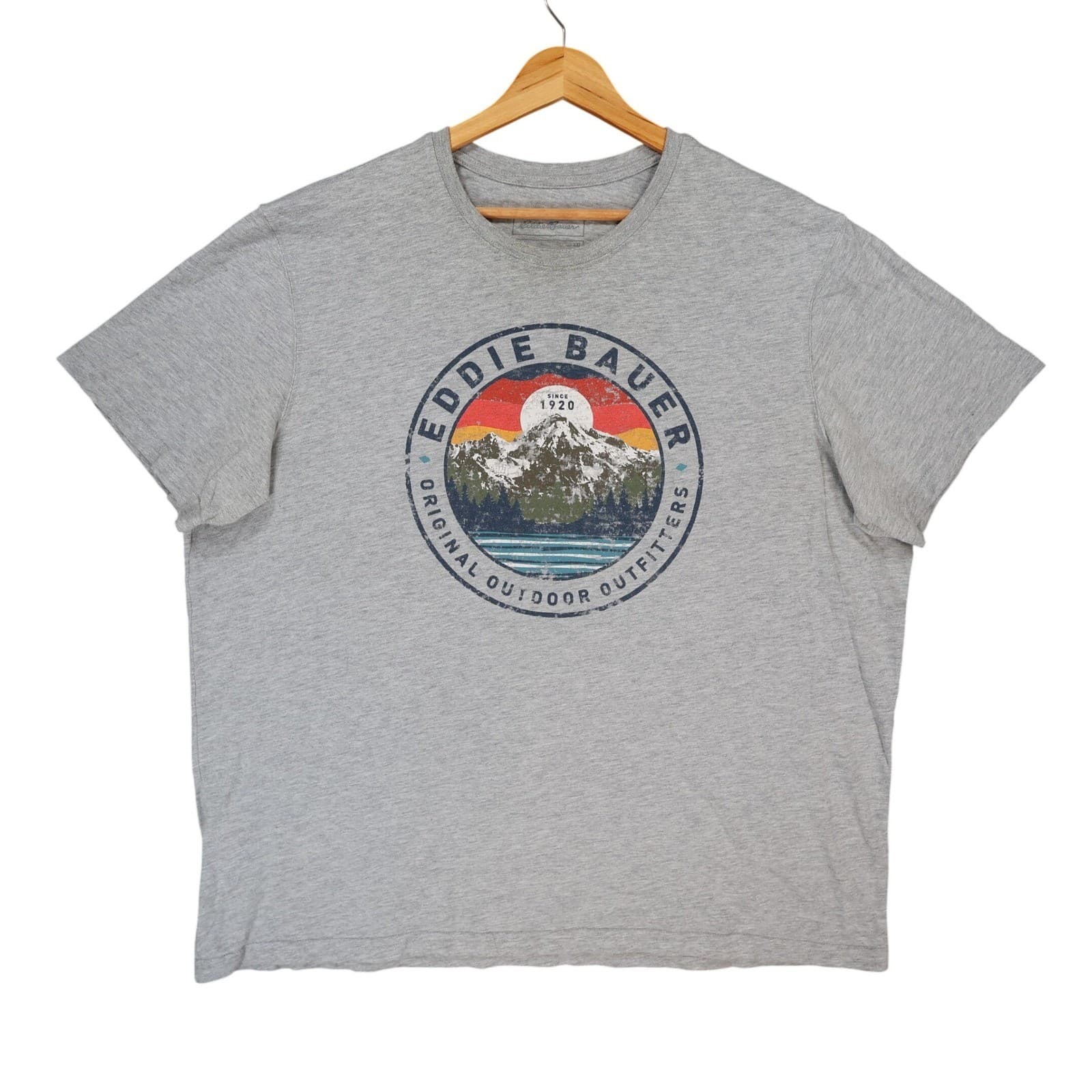 Eddie Bauer Graphic Tee Mens XXL Gray Cotton Blend Regular Fit Mountain Outdoor