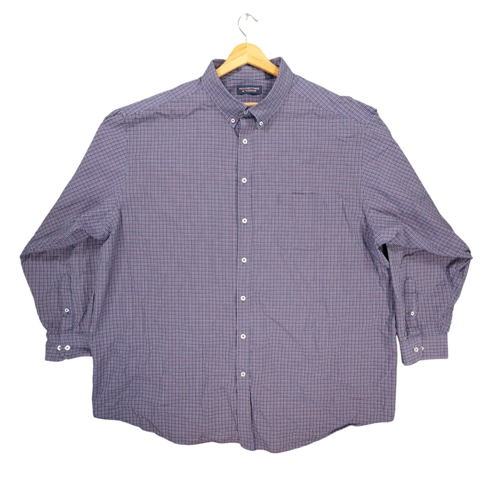 Roundtree & Yorke Button Down Shirt Mens 4XT Blue Red Cotton Plaid Regular Fit
