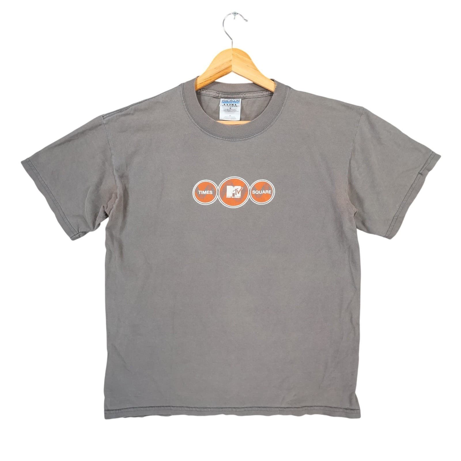 Gildan MTV Times Square T-Shirt Mens Medium Grey Cotton Graphic Tee Ultra Cotton