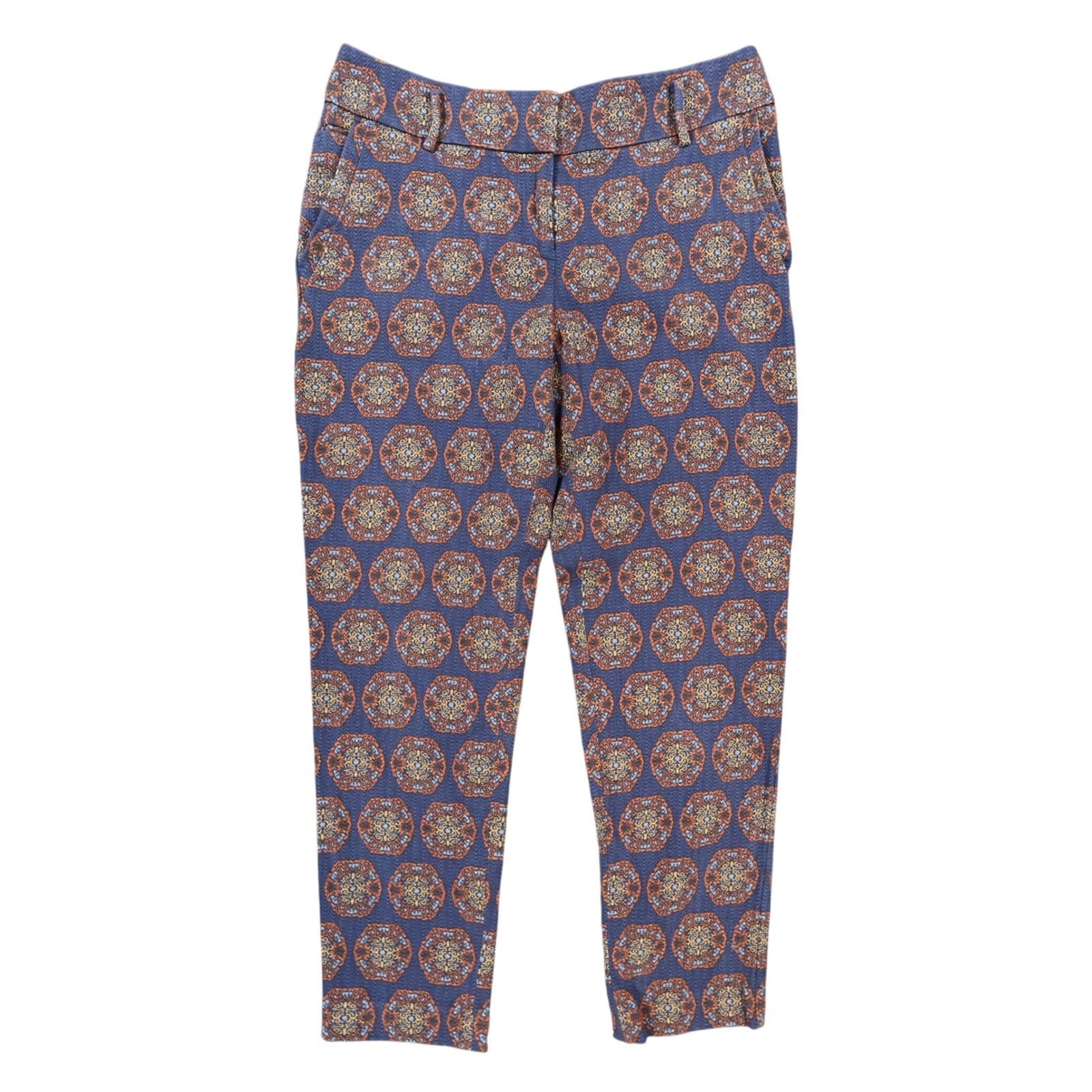 LOFT Julie Pants Womens 4 Blue Rayon Cotton Medallion Print Tapered Ankle