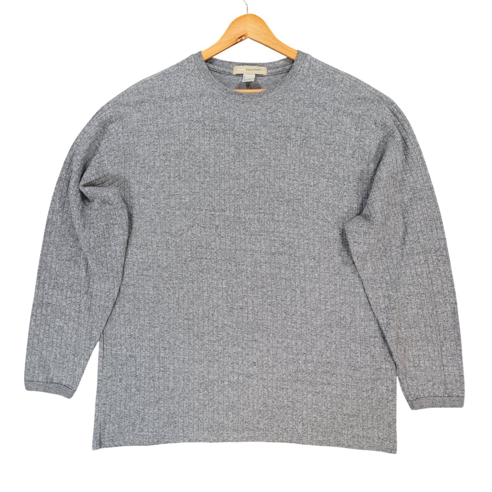 Basic Equipment Sweater Mens Large Gray Cotton Blend Ribbed Crew Neck Casual