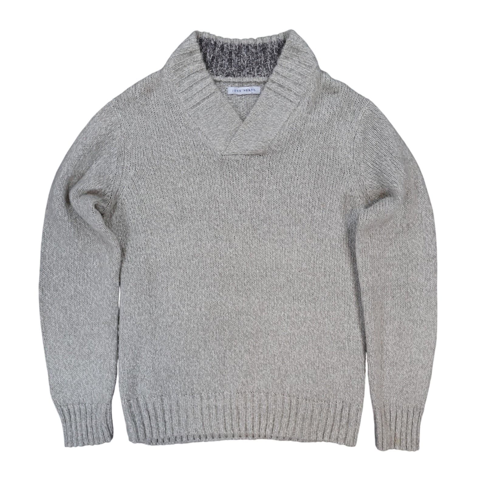John Henry Shawl Neck Sweater Mens M Gray Excellent Shawl Collar Knit